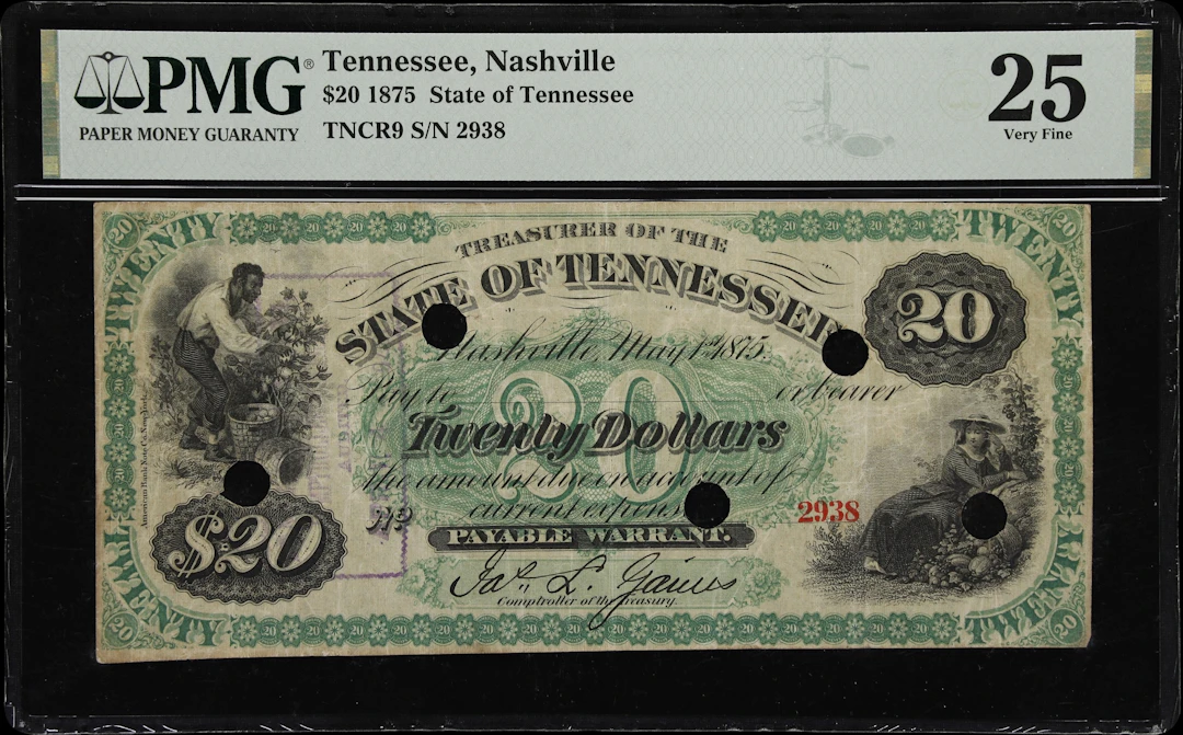Nashville, Tennessee. State of Tennessee. 1875 $20. PMG Very Fine 25.