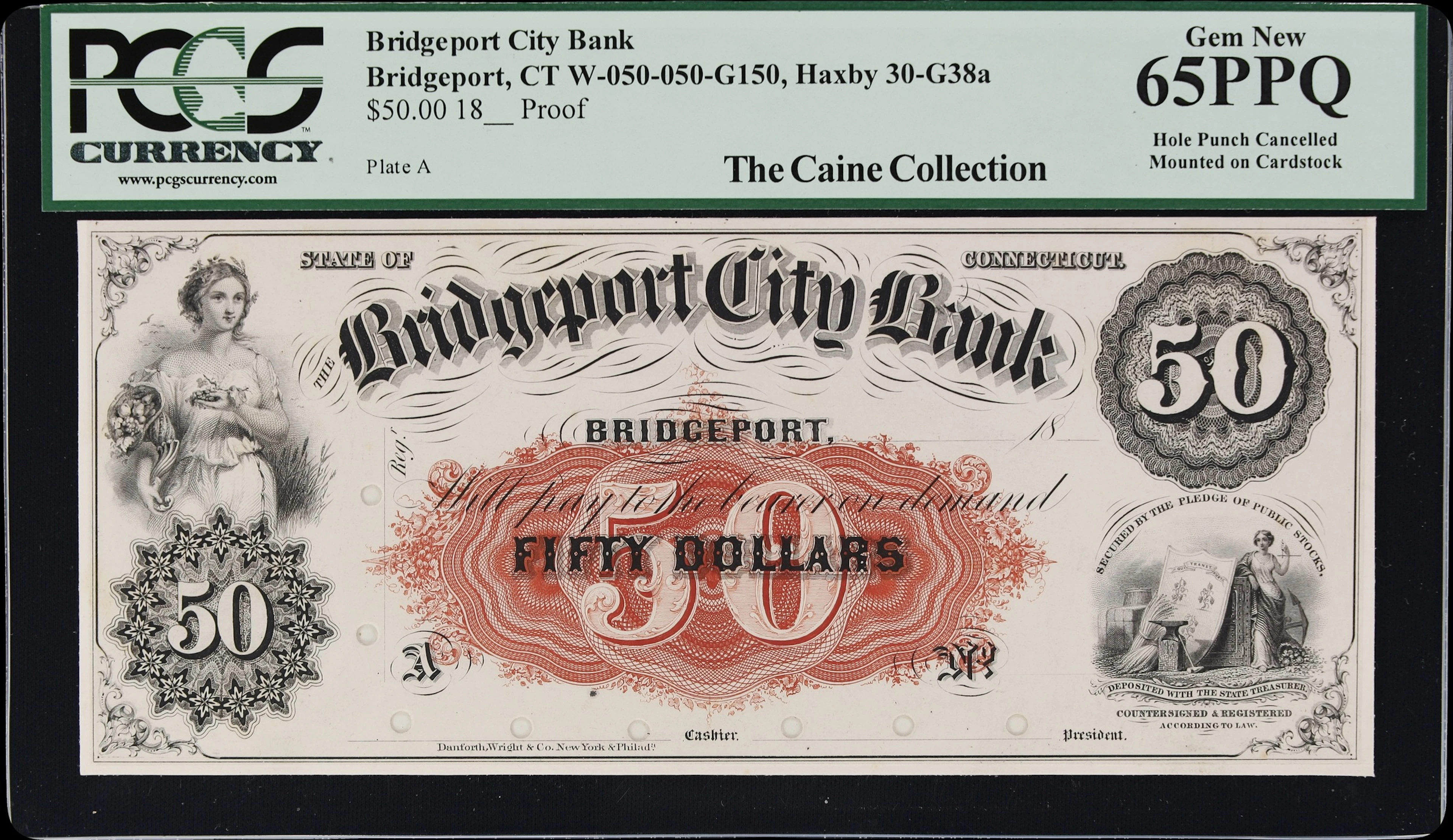 Bridgeport, Connecticut. Bridgeport City Bank. 18xx $50. PCGS Currency