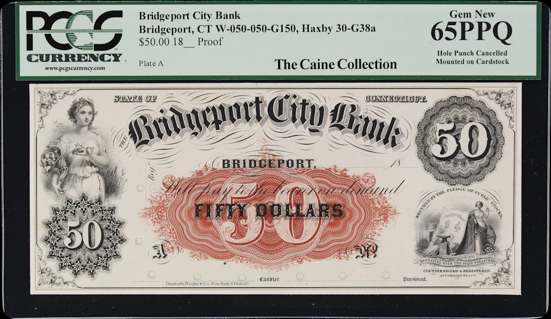 Bridgeport, Connecticut. Bridgeport City Bank. 18xx $50. PCGS Currency