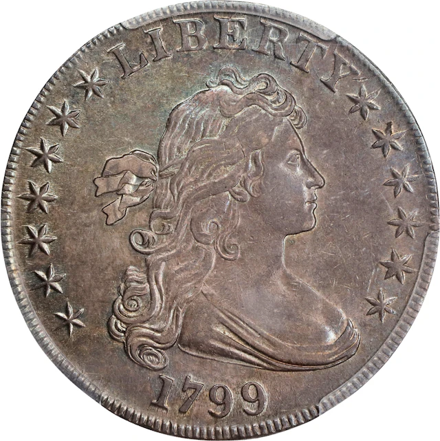 1799 Draped Bust Silver Dollar. BB-164, B-17a. Rarity-2. AU-55+ (PCGS). CAC.