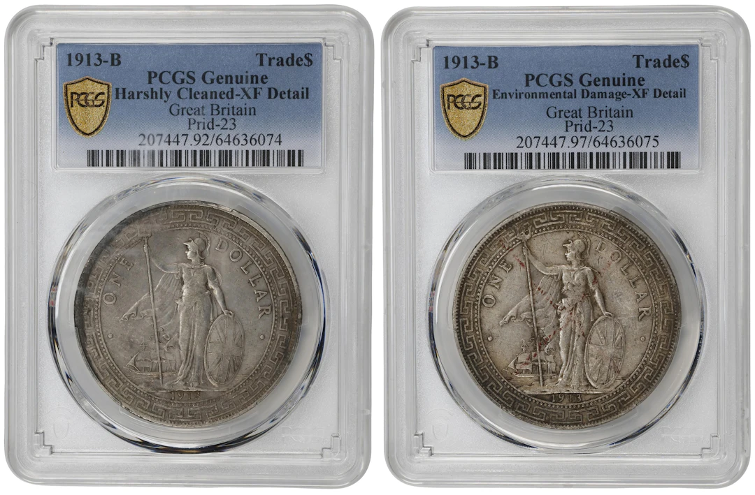 GREAT BRITAIN. Duo of Trade Dollars (2 Pieces), 1913-B. Bombay Mint.