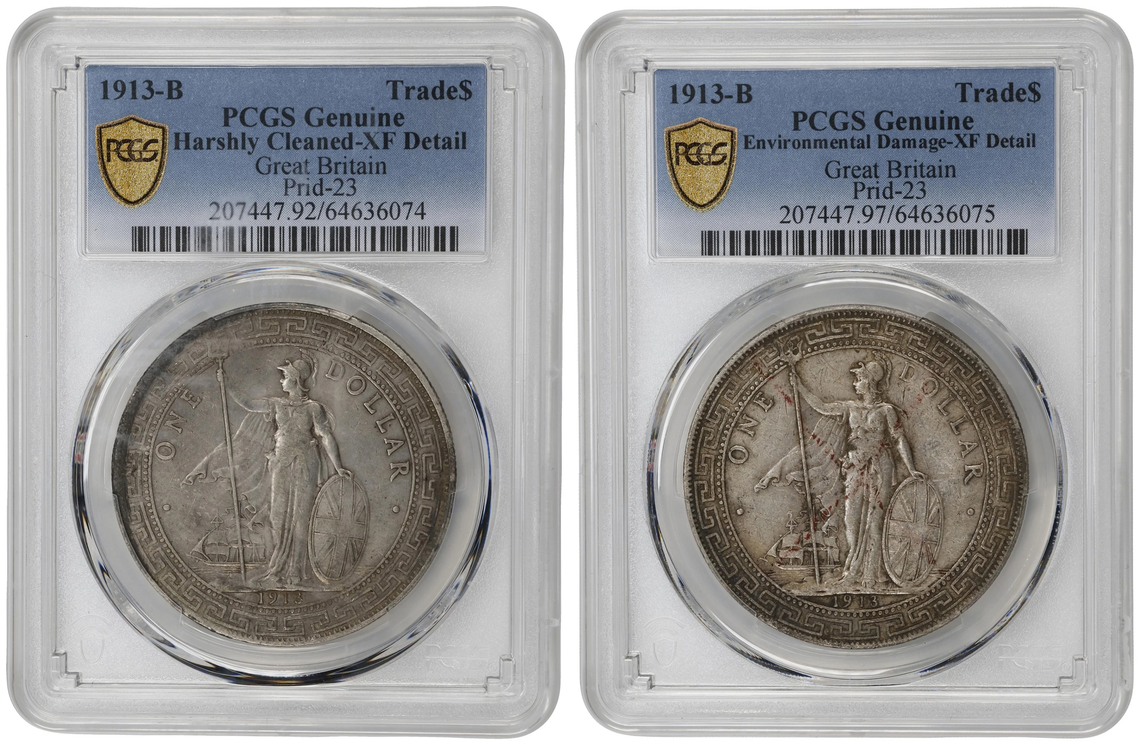 GREAT BRITAIN. Duo of Trade Dollars (2 Pieces), 1913-B. Bombay Mint.