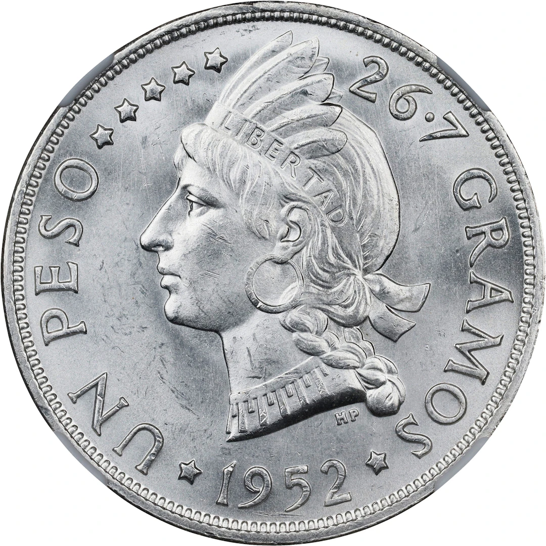 DOMINICAN REPUBLIC. Peso, 1952. Philadelphia Mint. NGC MS-64.