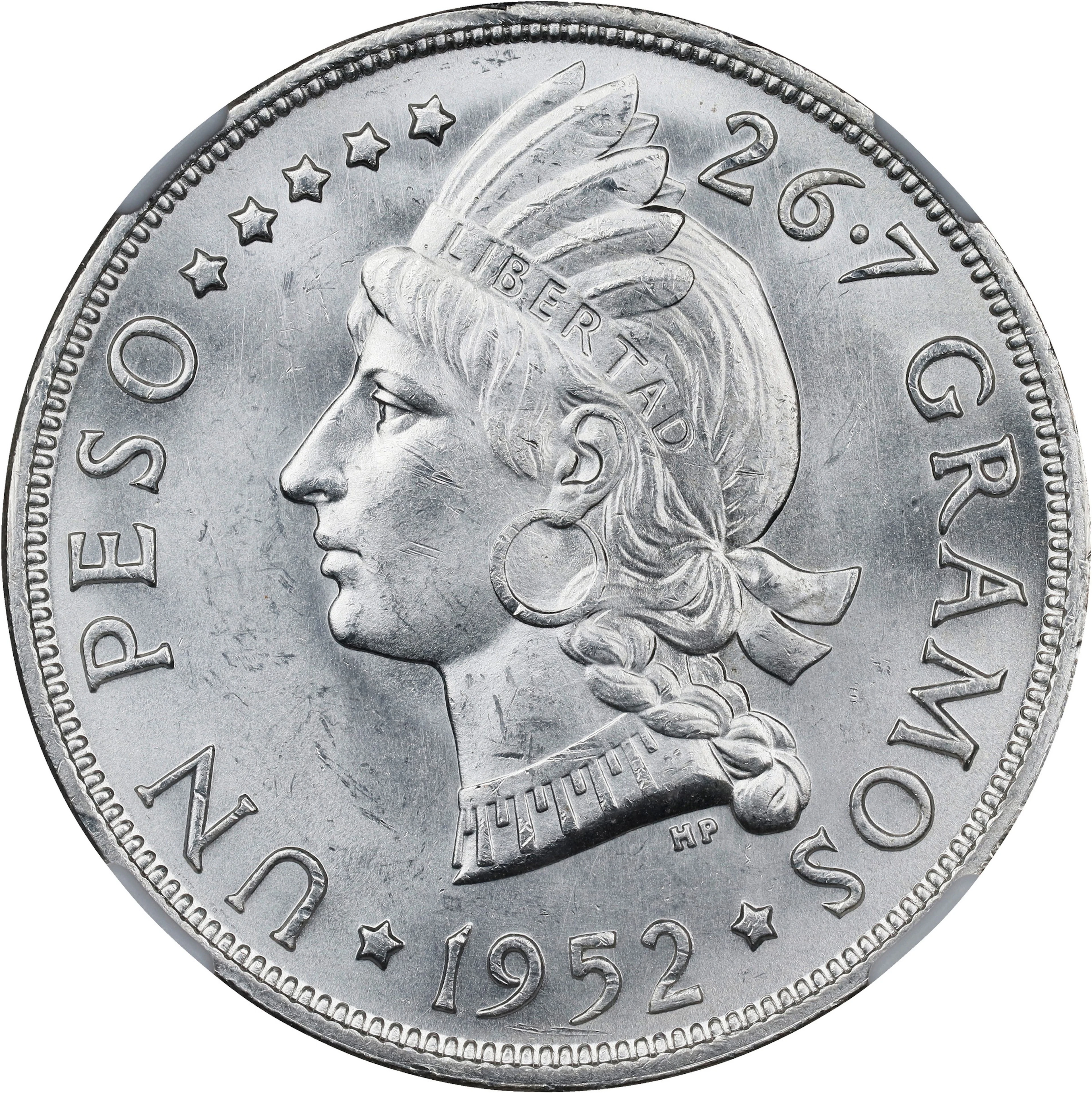 DOMINICAN REPUBLIC. Peso, 1952. Philadelphia Mint. NGC MS-64.