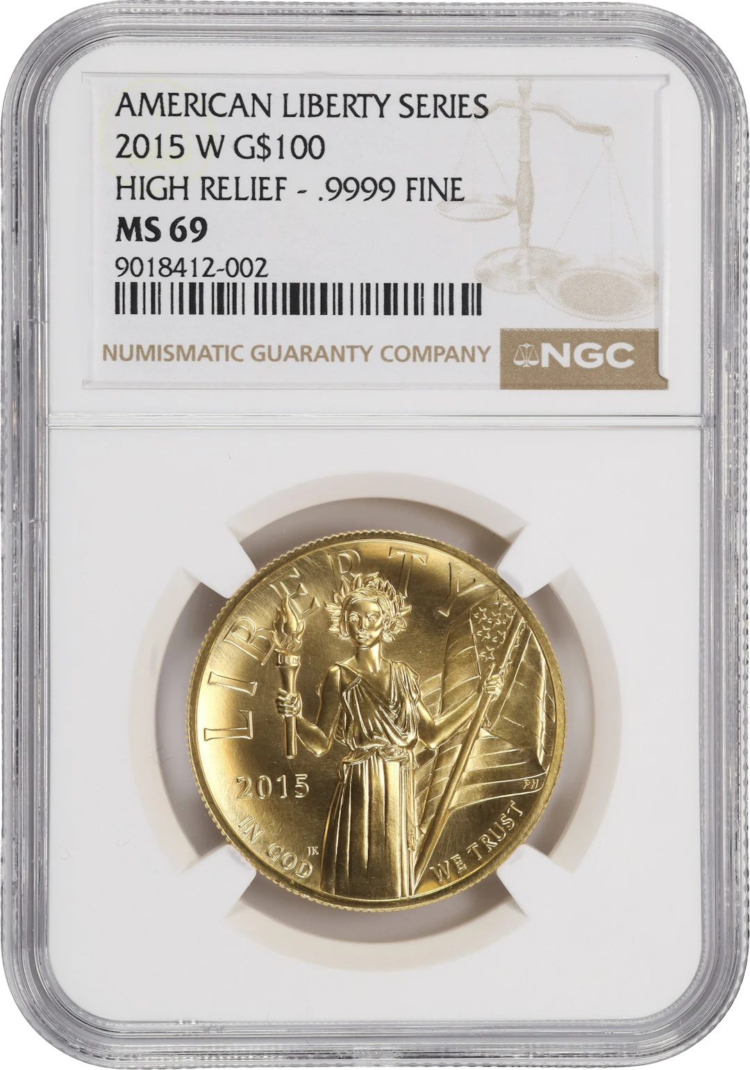 (1 oz, 31.104 g AGW). 2015-W American Liberty Series Gold $100. High