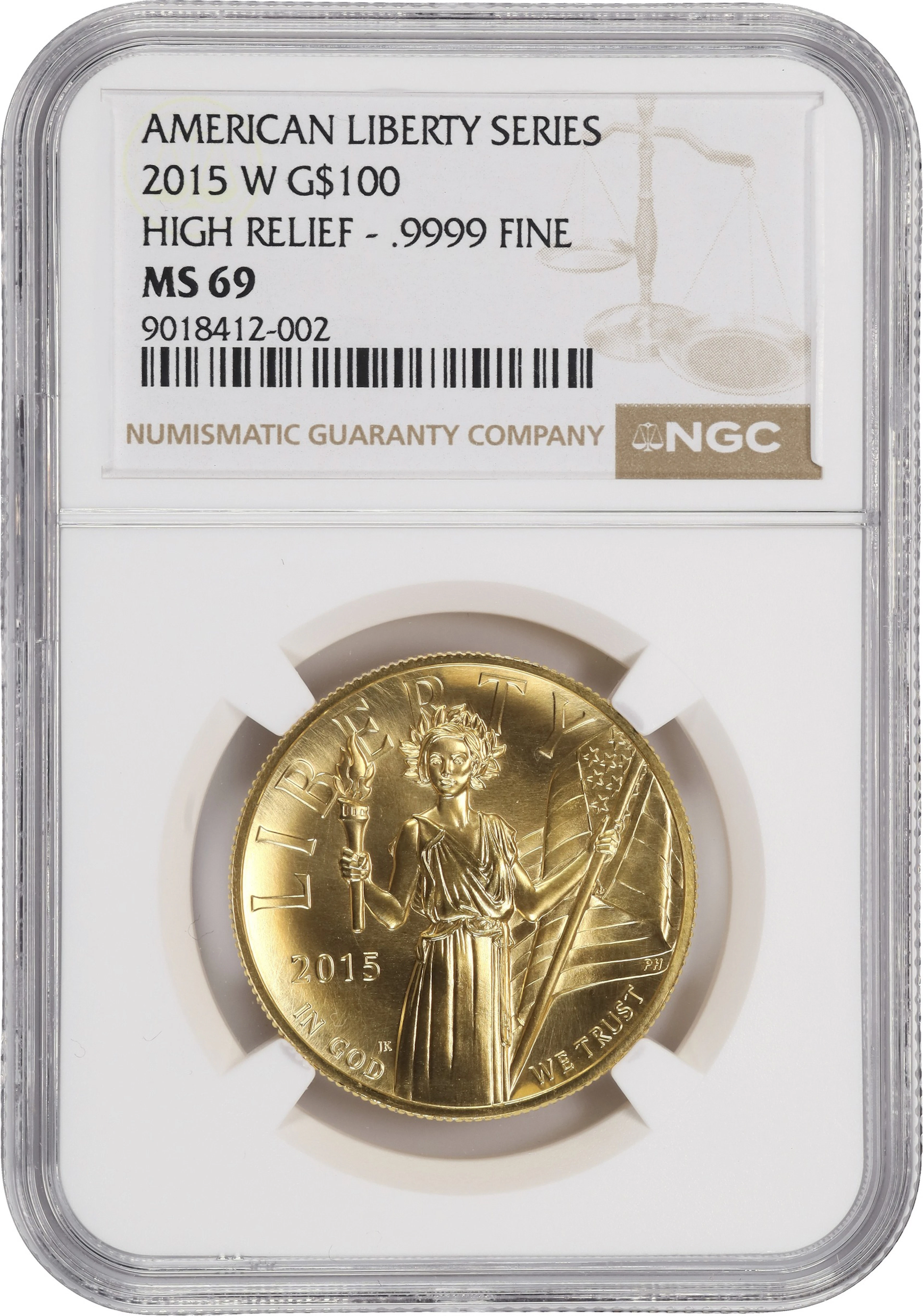 (1 oz, 31.104 g AGW). 2015-W American Liberty Series Gold $100. High