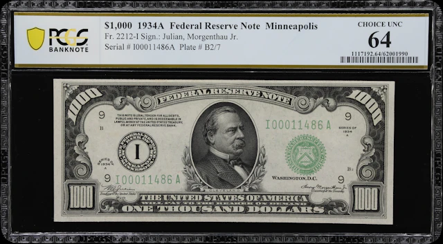 Fr. 2212-I. 1934A $1000 Federal Reserve Note. Minneapolis. PCGS Banknote