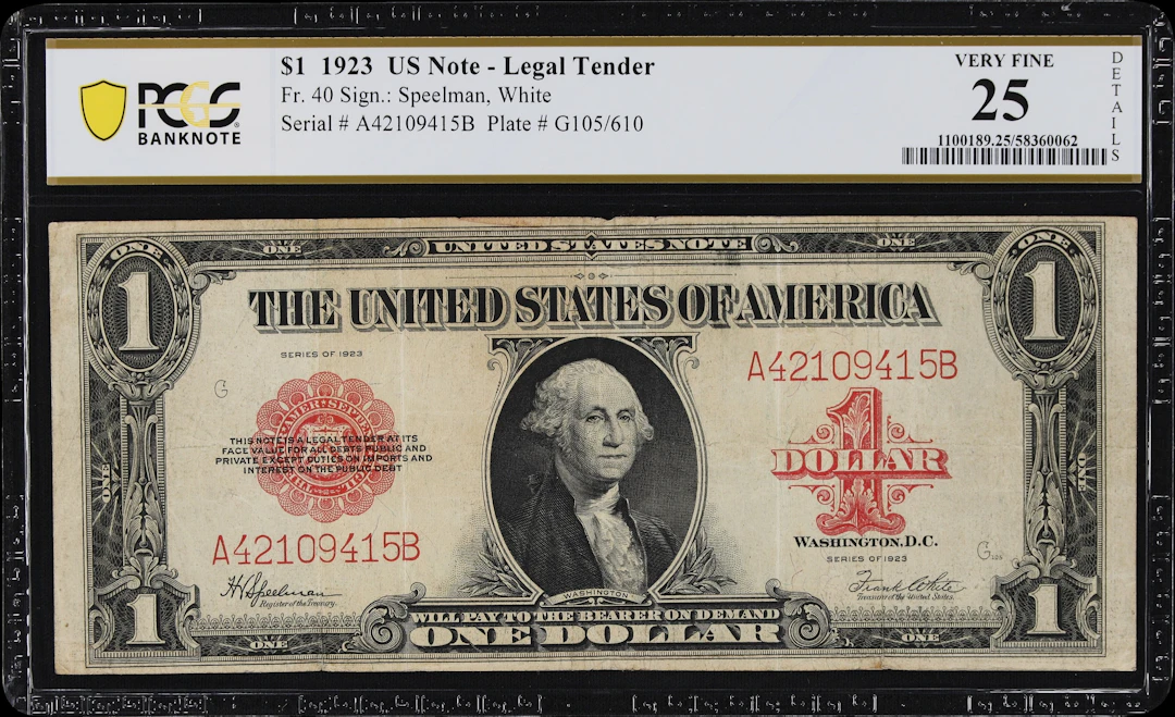 Fr. 40. 1923 $1 Legal Tender Note. PCGS Banknote Very Fine 25 Details. Stained.