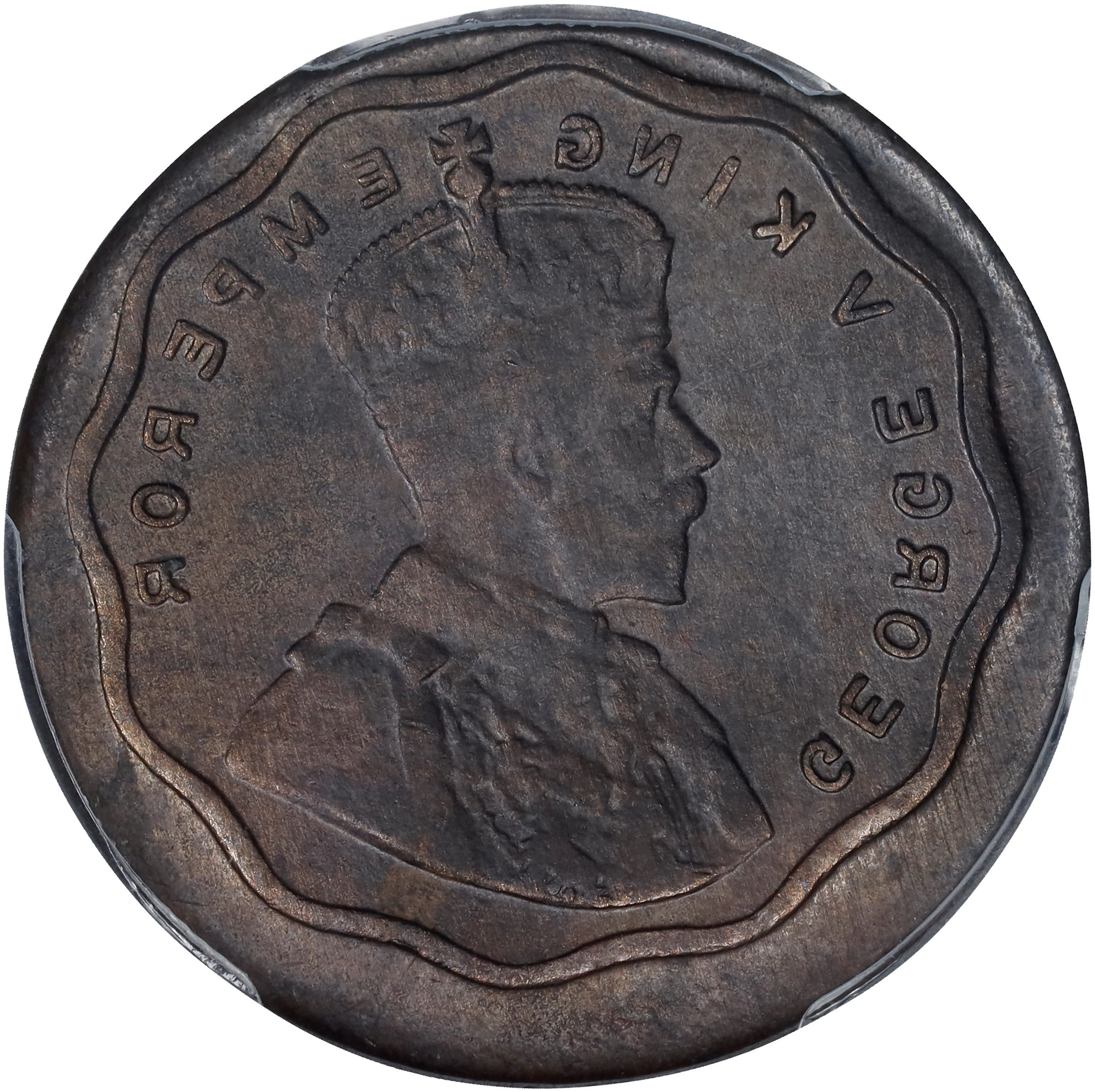 INDIA. Copper Anna Obverse Hub Trial, ND (1912-36). George V. PCGS MS-63 Brown.