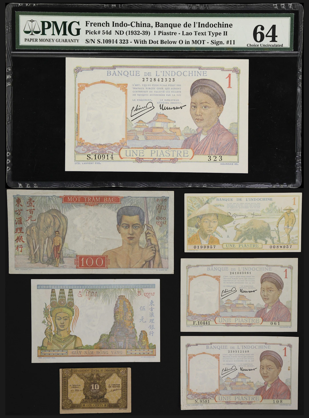 FRENCH INDO-CHINA. Lot of (7). Banque de l'Indochine & Gouvernement