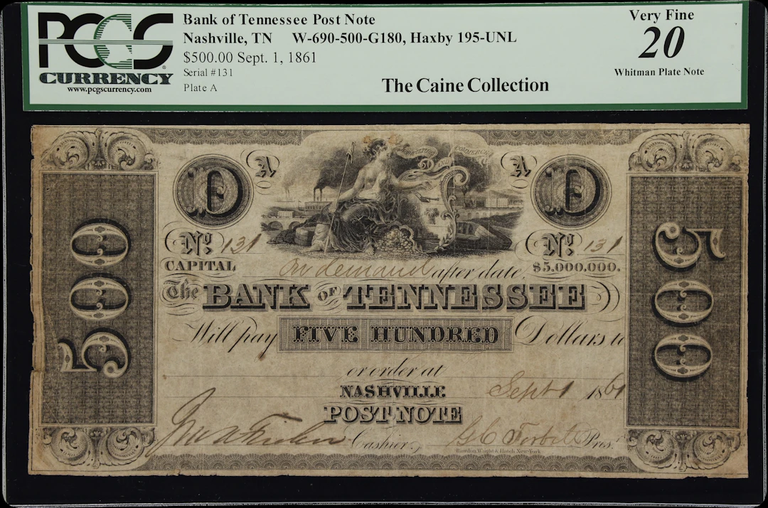 Nashville, Tennessee. Bank of Tennessee. 1861 $500. PCGS Currency