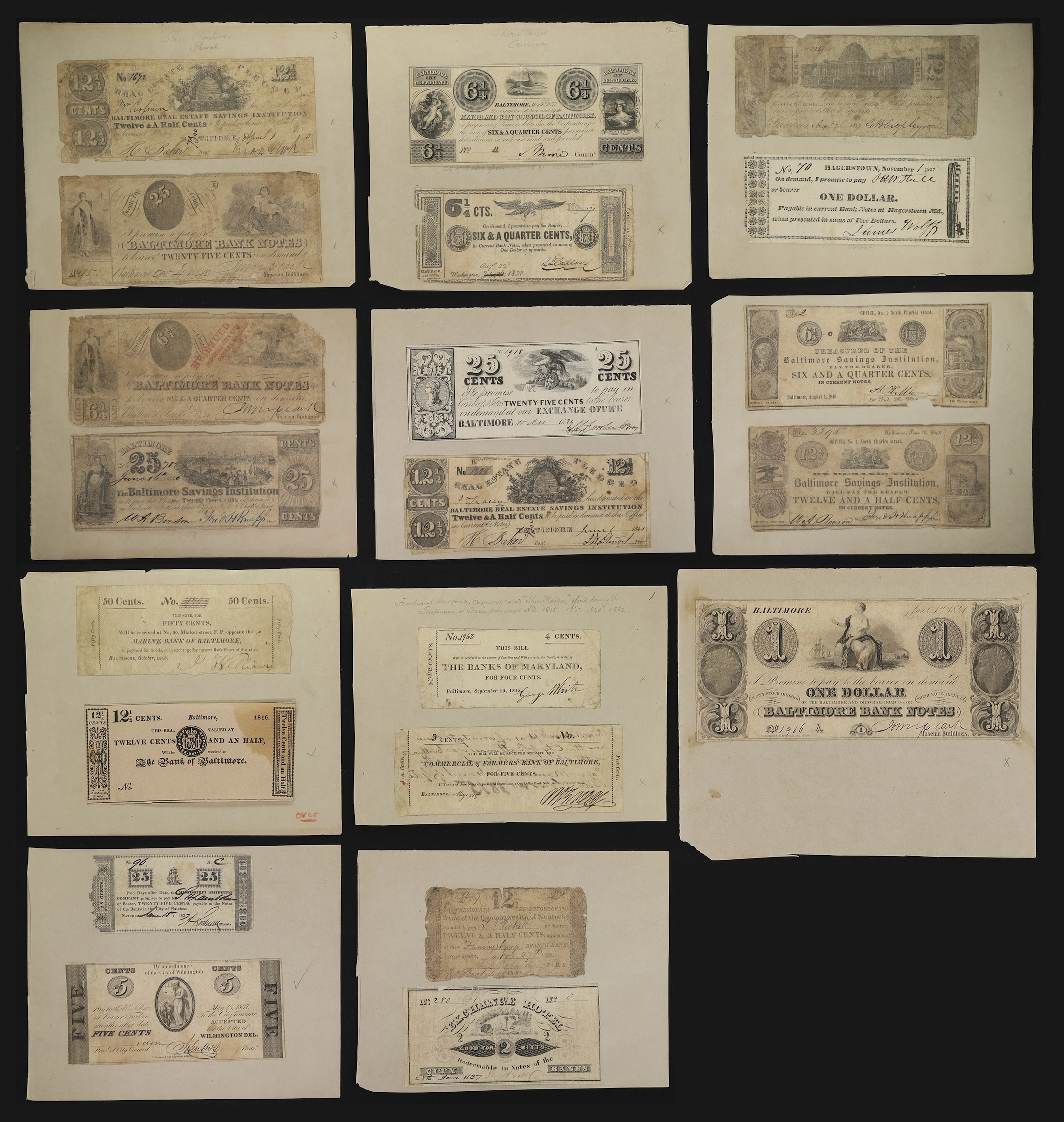 Lot of (21) Maryland Obsoletes. Mixed Issuers. 1810s - 40s Mixed Denominations.