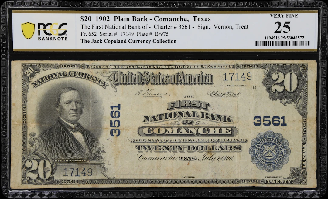 Comanche, Texas. $20 1902 Plain Back. Fr. 652. First NB. Charter #3561.