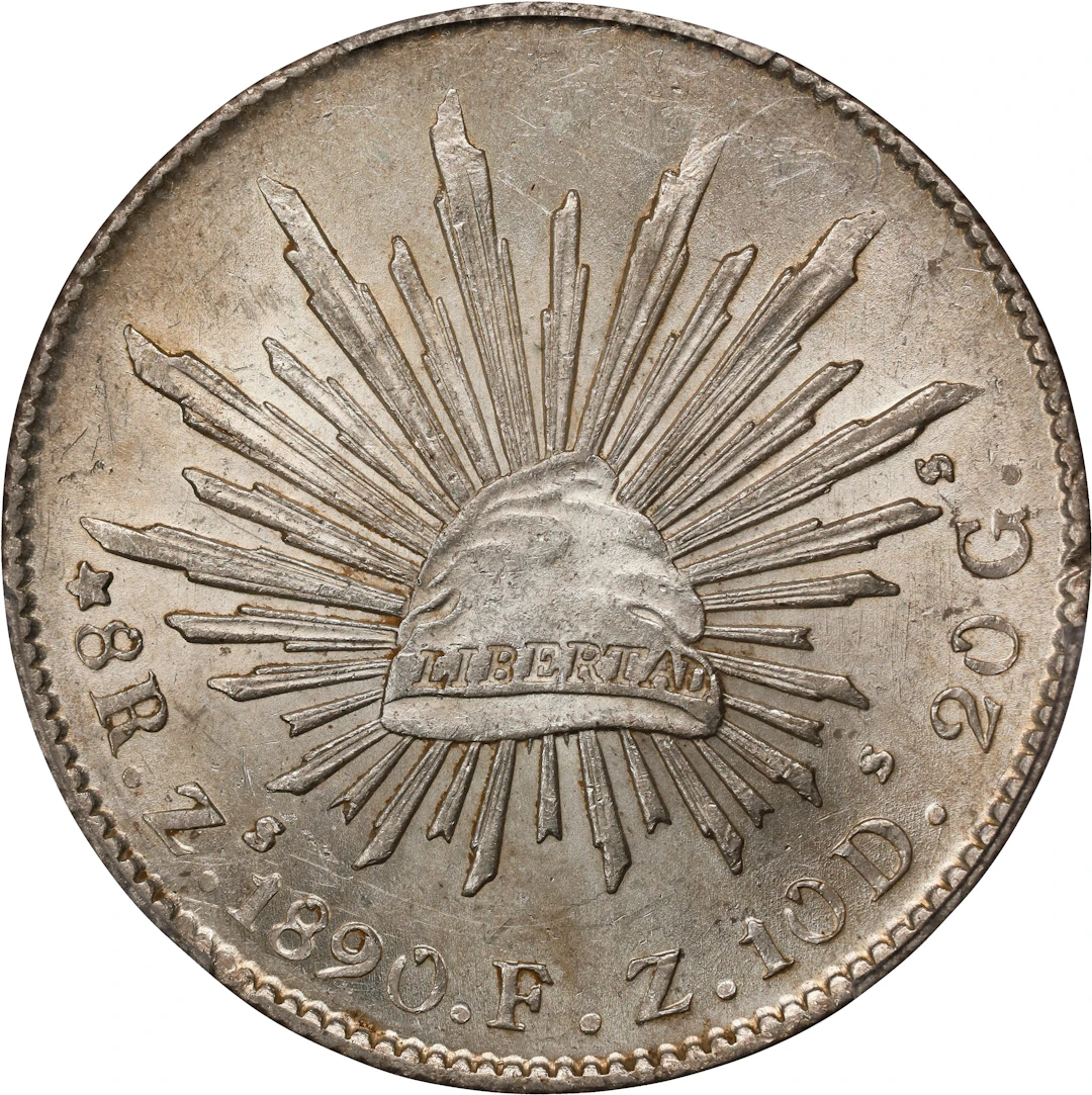 MEXICO. 8 Reales, 1890-Zs FZ. Zacatecas Mint. PCGS MS-62.