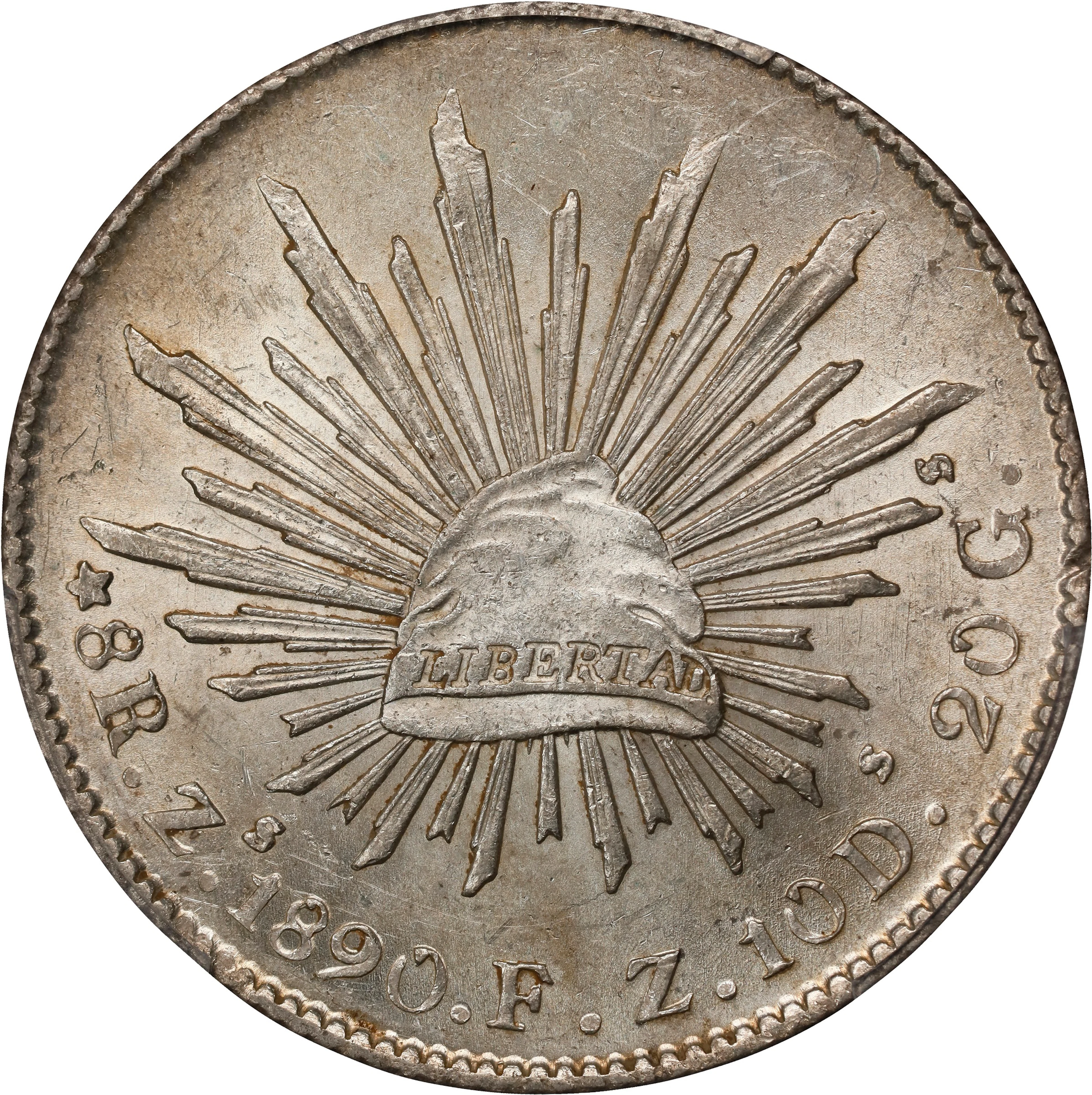 MEXICO. 8 Reales, 1890-Zs FZ. Zacatecas Mint. PCGS MS-62.