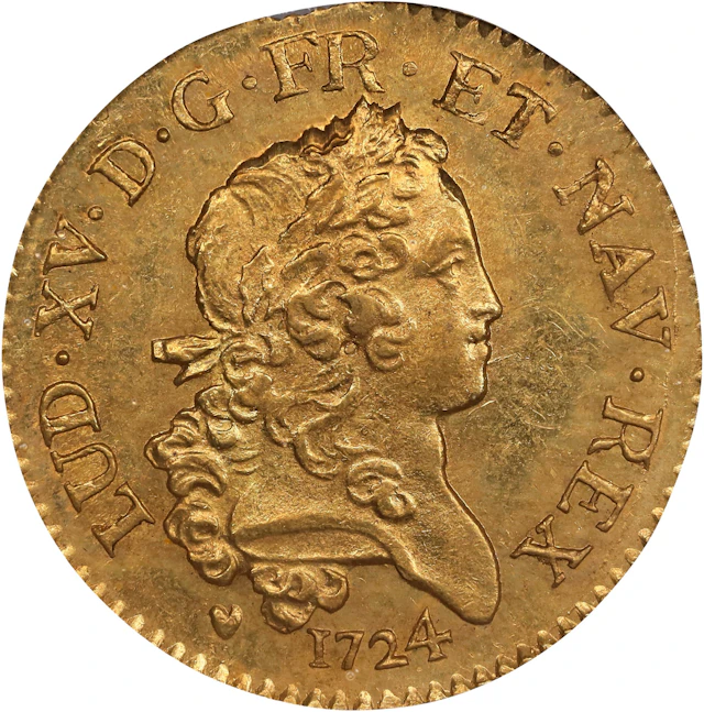 FRANCE. 1724-G Louis d'or Mirliton, grandes palmes. Poitiers Mint.