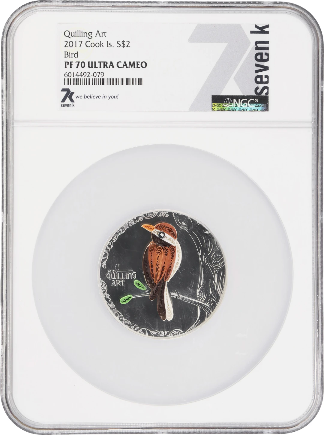 (0.455 oz, 14.152 g ASW). Cook Islands. 2017 Quilling Art Bird Silver