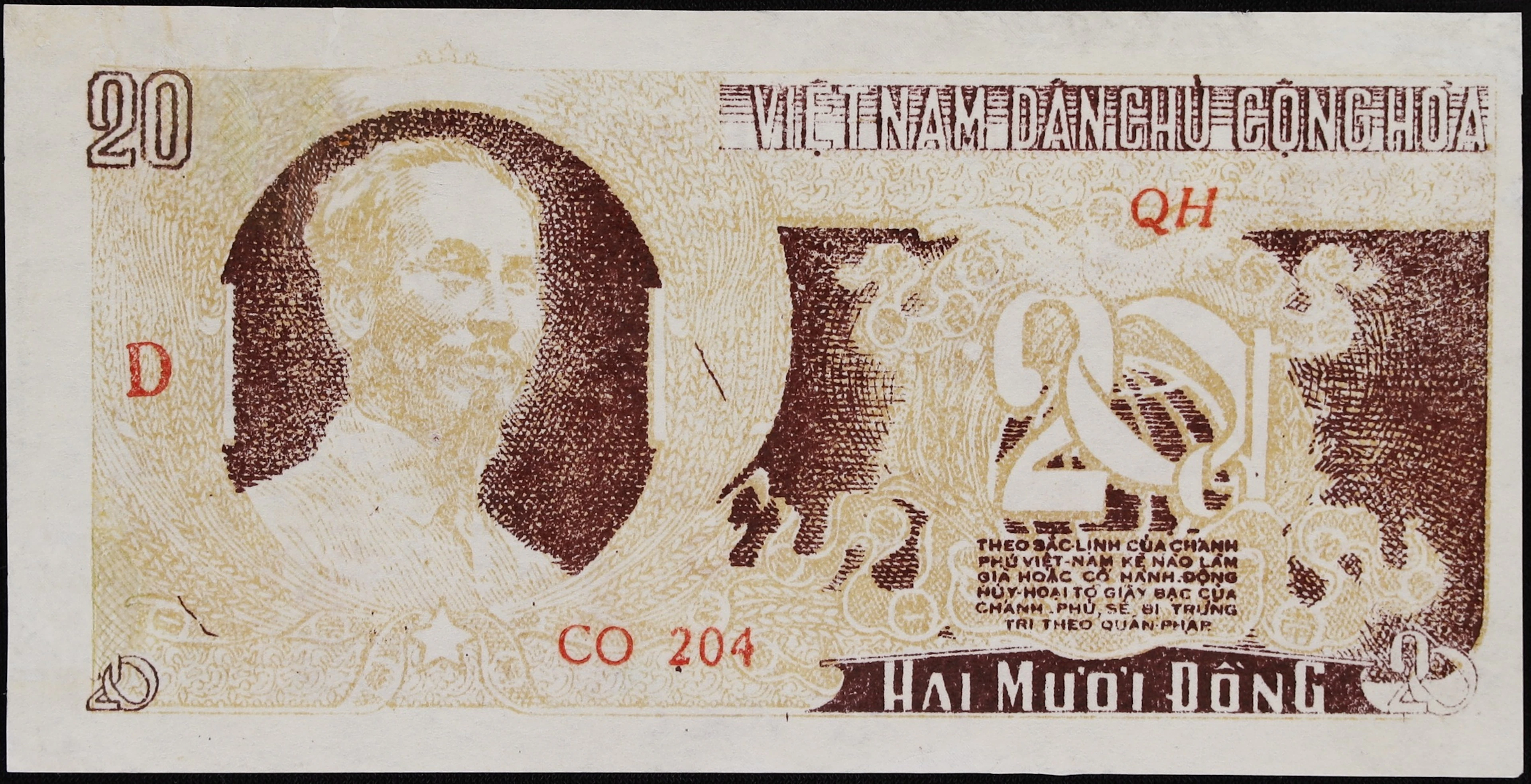 VIETNAM. Viet-Nam Dan-Chu Cong-Hna. 20 Dong, 1952. P-Unlisted. About