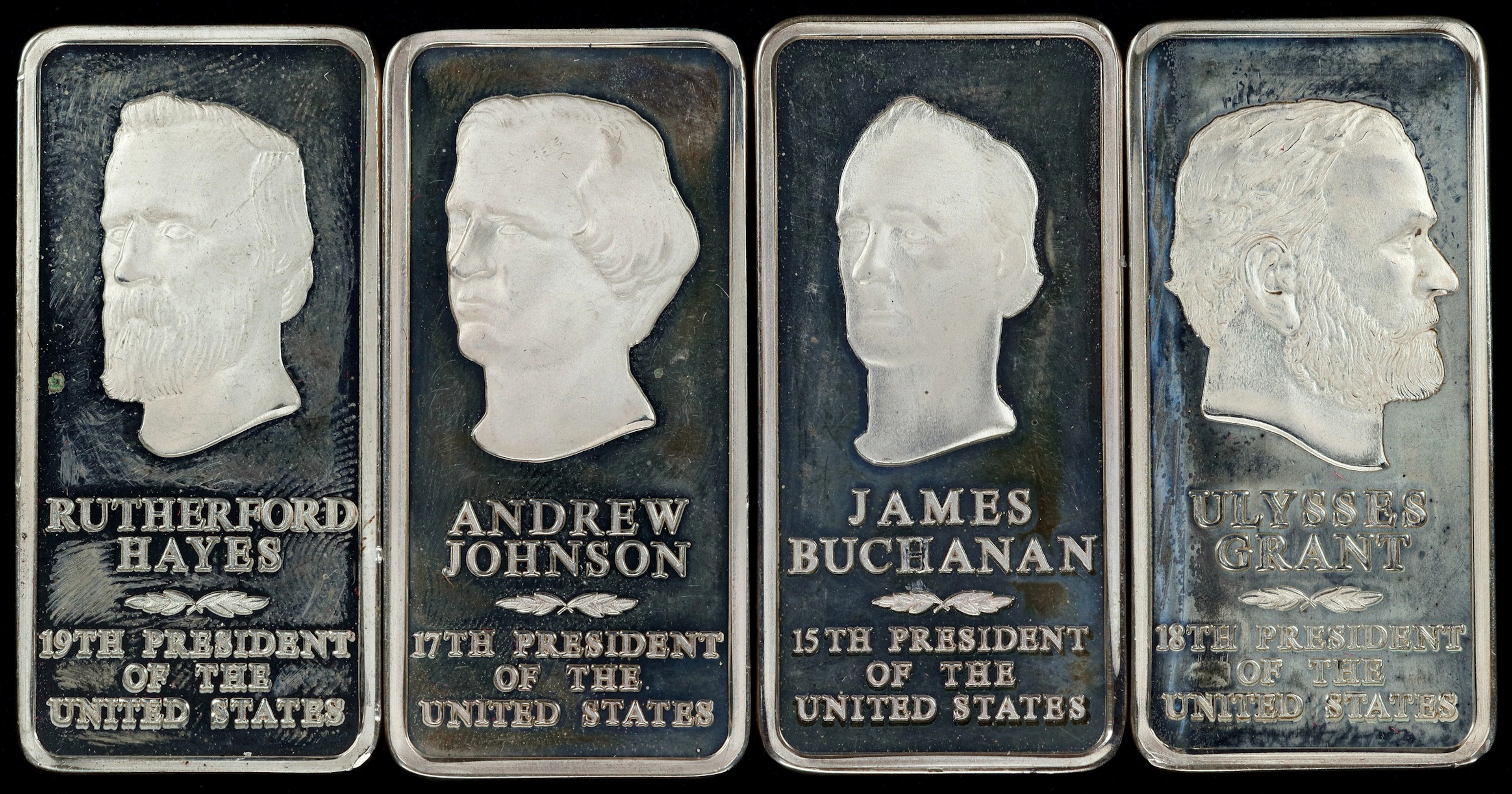 (19.271 oz, 599.4 g ASW). Lot of (4) Danbury Mint 2500 grain Presidential