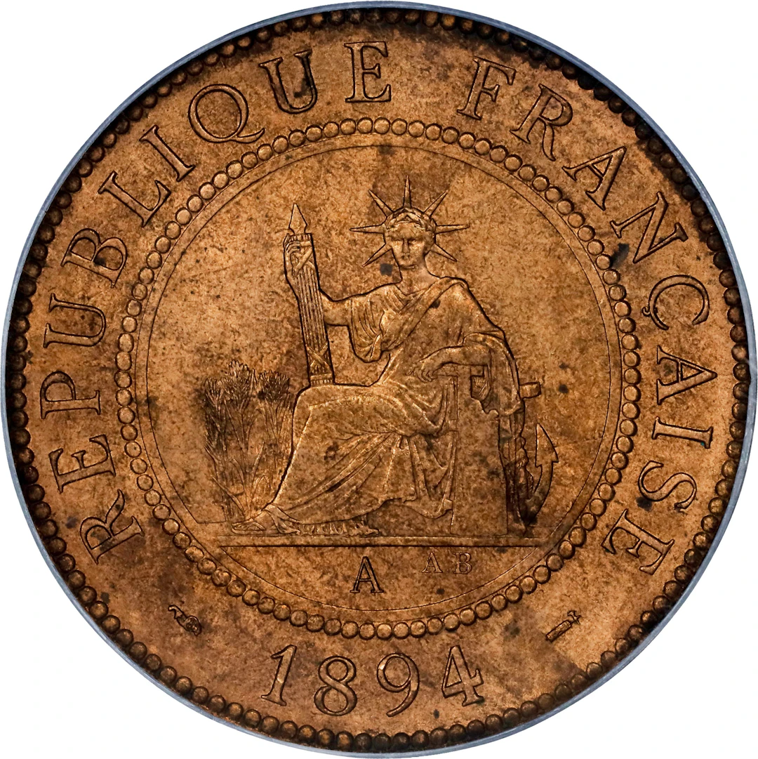 FRENCH INDO-CHINA. Centime, 1894-A. Paris Mint. PCGS MS-64 Red Brown.