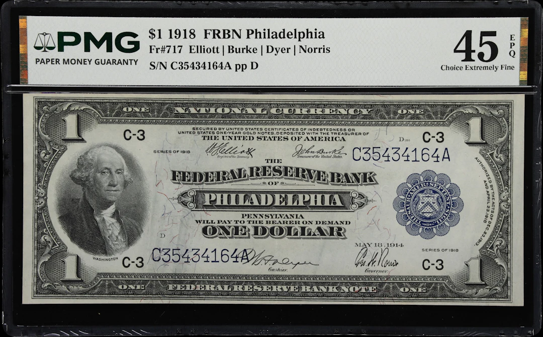 Fr. 717. 1918 FRBN $1 Federal Reserve Bank Note. Philadelphia. PMG