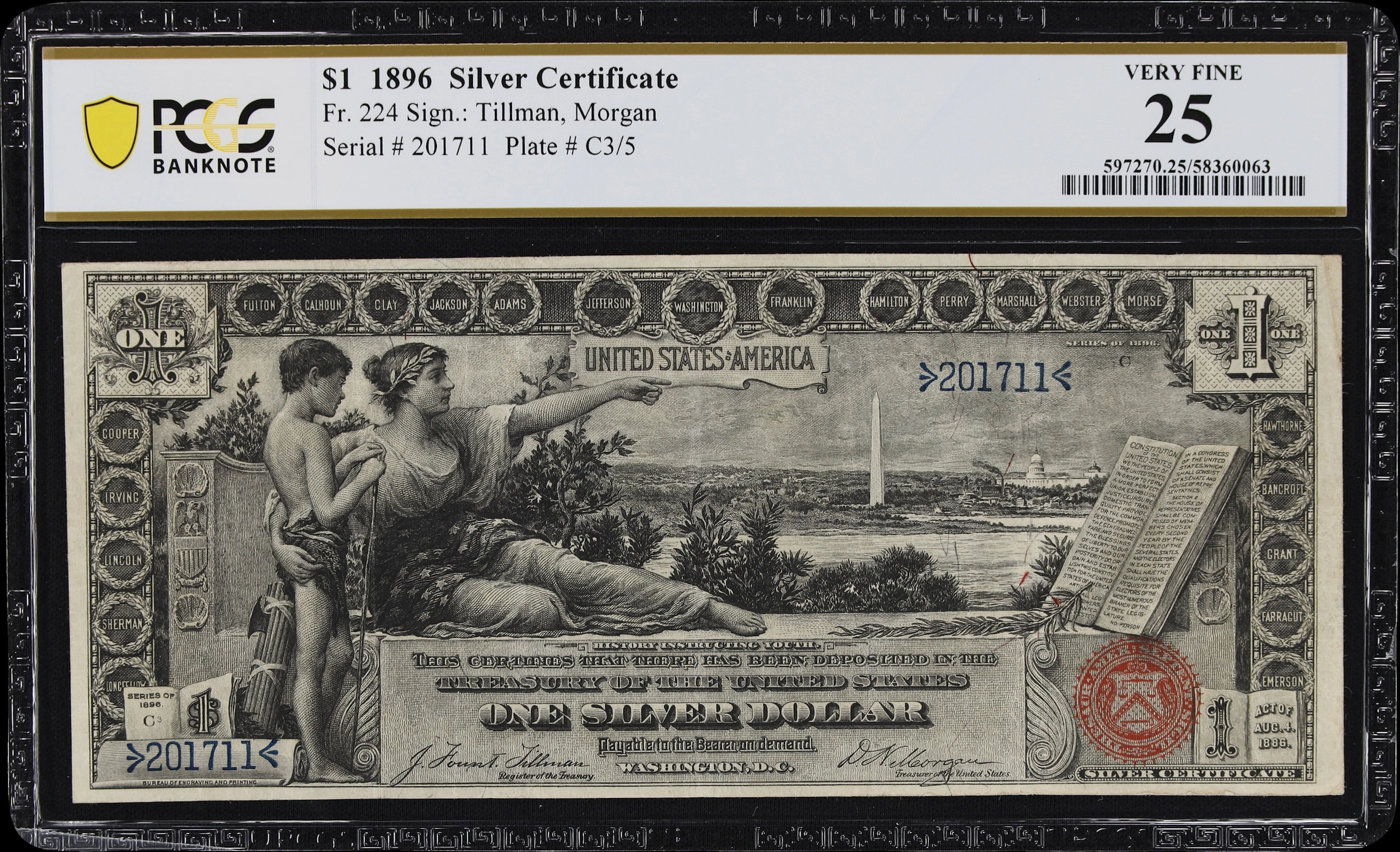 Fr. 224. 1896 $1 Silver Certificate. PCGS Banknote Very Fine 25.
