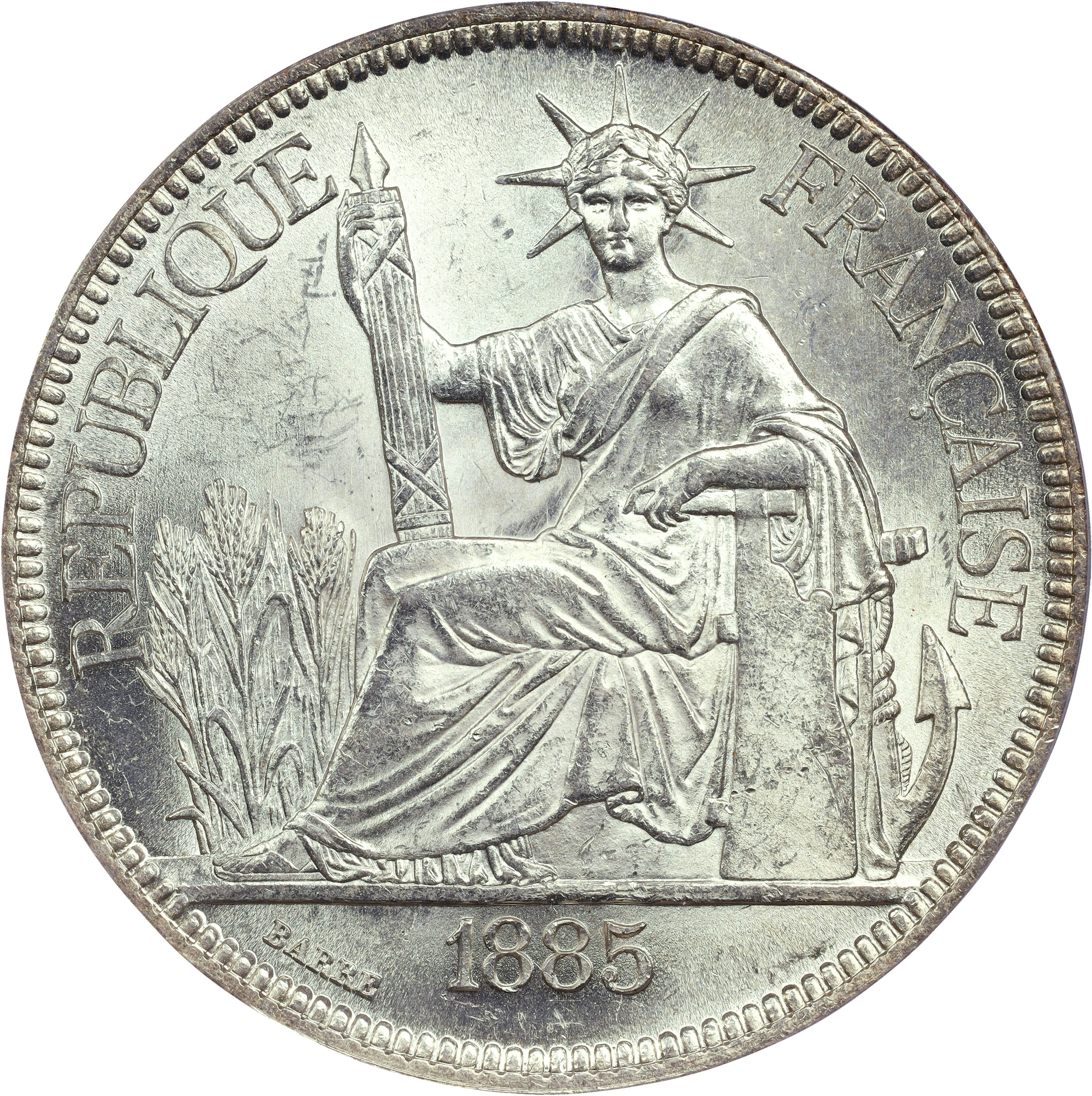 FRENCH INDO-CHINA. Piastre, 1885-A. Paris Mint. PCGS MS-63.