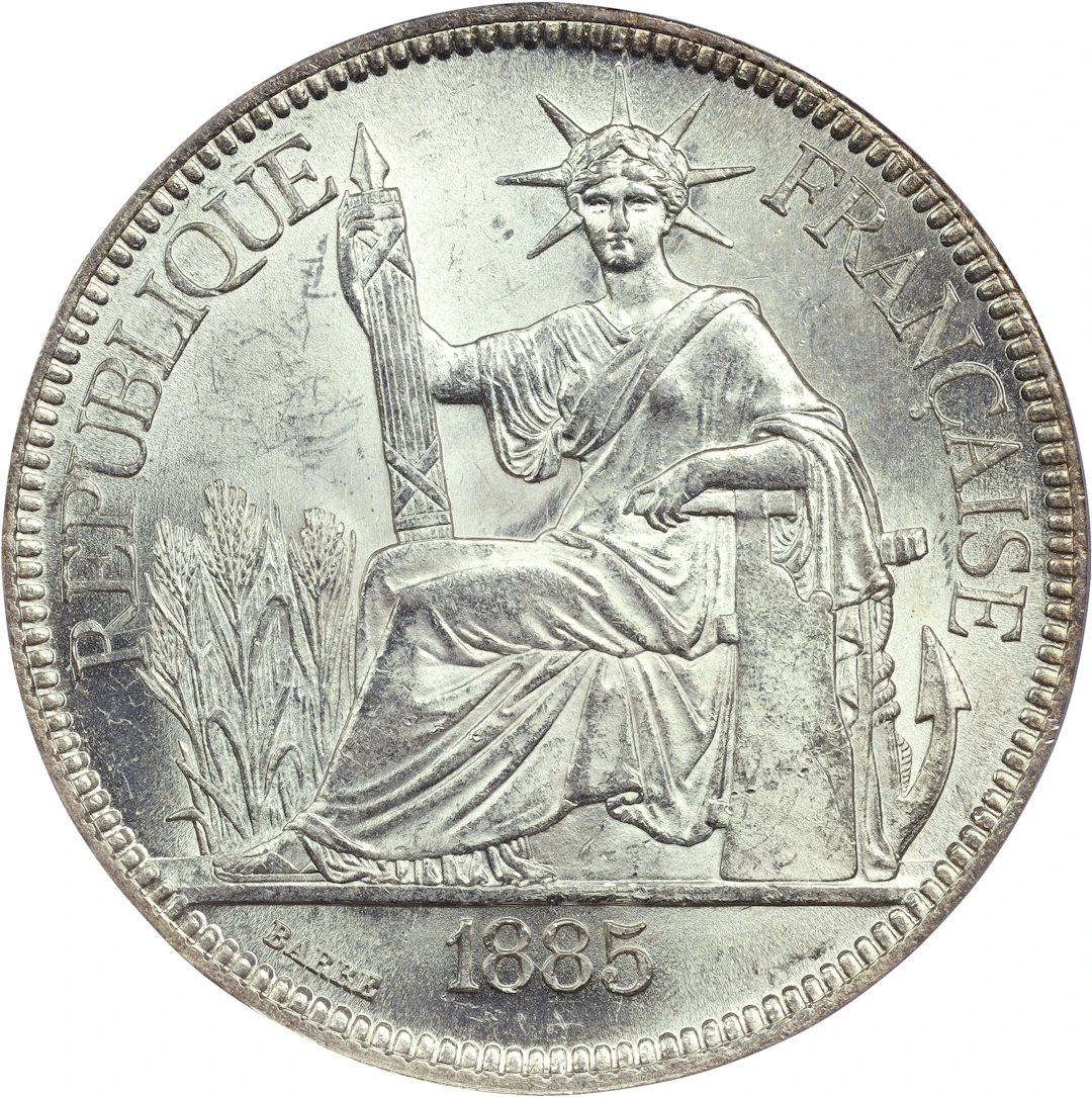 FRENCH INDO-CHINA. Piastre, 1885-A. Paris Mint. PCGS MS-63.