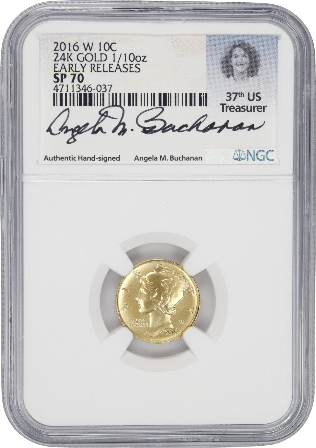 (0.1 oz, 3.11 g AGW). 2016-W Centennial Mercury Gold Dime. SP-70 (NGC).