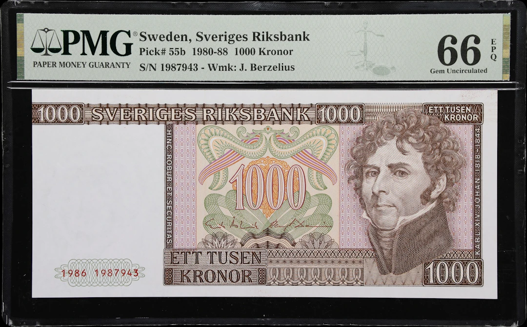 (◊) SWEDEN. Sveriges Riksbank. 1000 Kronor, 1986. P-55b. PMG Gem Uncirculated