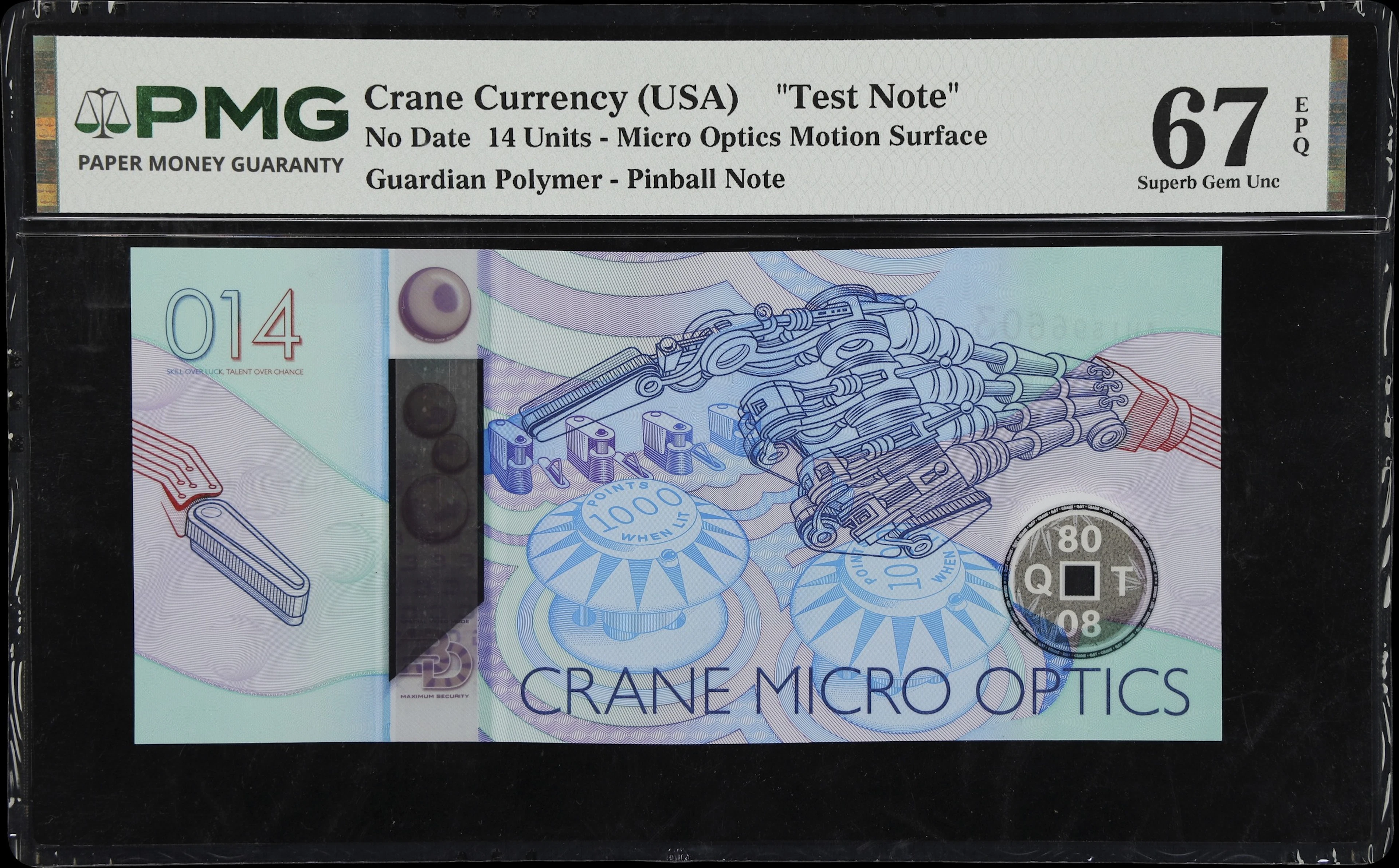 ADVERTISING NOTE. Crane Currency. 14 Units, No Date. P-Unlisted. Test