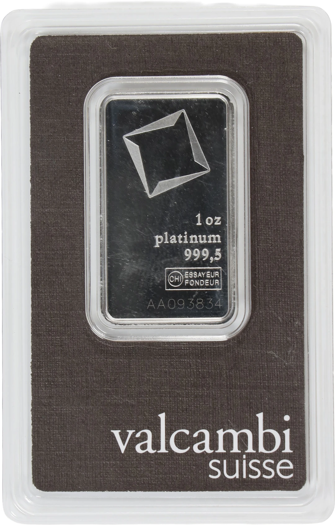 (1 oz, 31.104 g APtW). Valcambi Suisse 1 oz Platinum Bar.