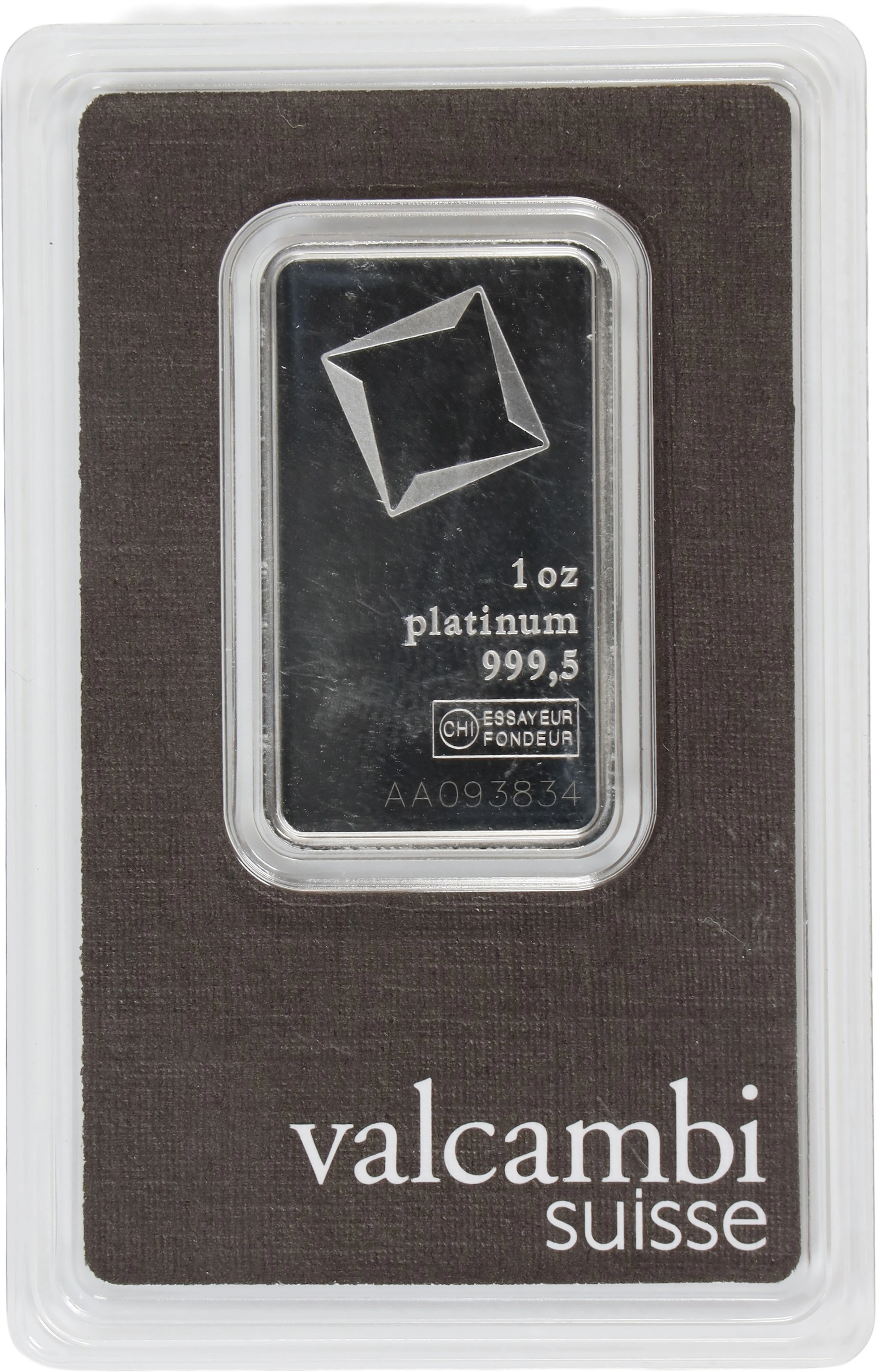 (1 oz, 31.104 g APtW). Valcambi Suisse 1 oz Platinum Bar.