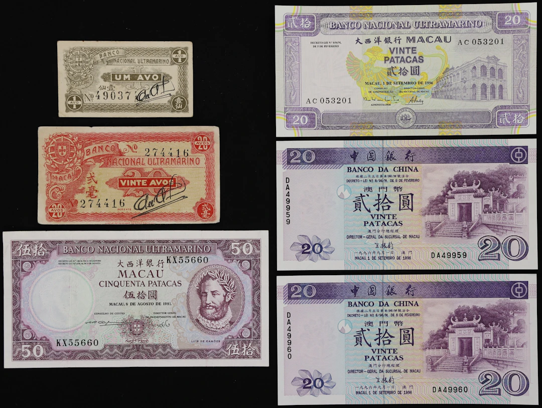MACAU (SAR). Lot of (6). Banco Nacional Ultramarino & Banco da China.