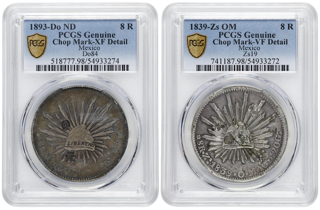 MEXICO. Duo of 8 Reales (2 Pieces), 1839 & 1893. PCGS Genuine--Chopmark