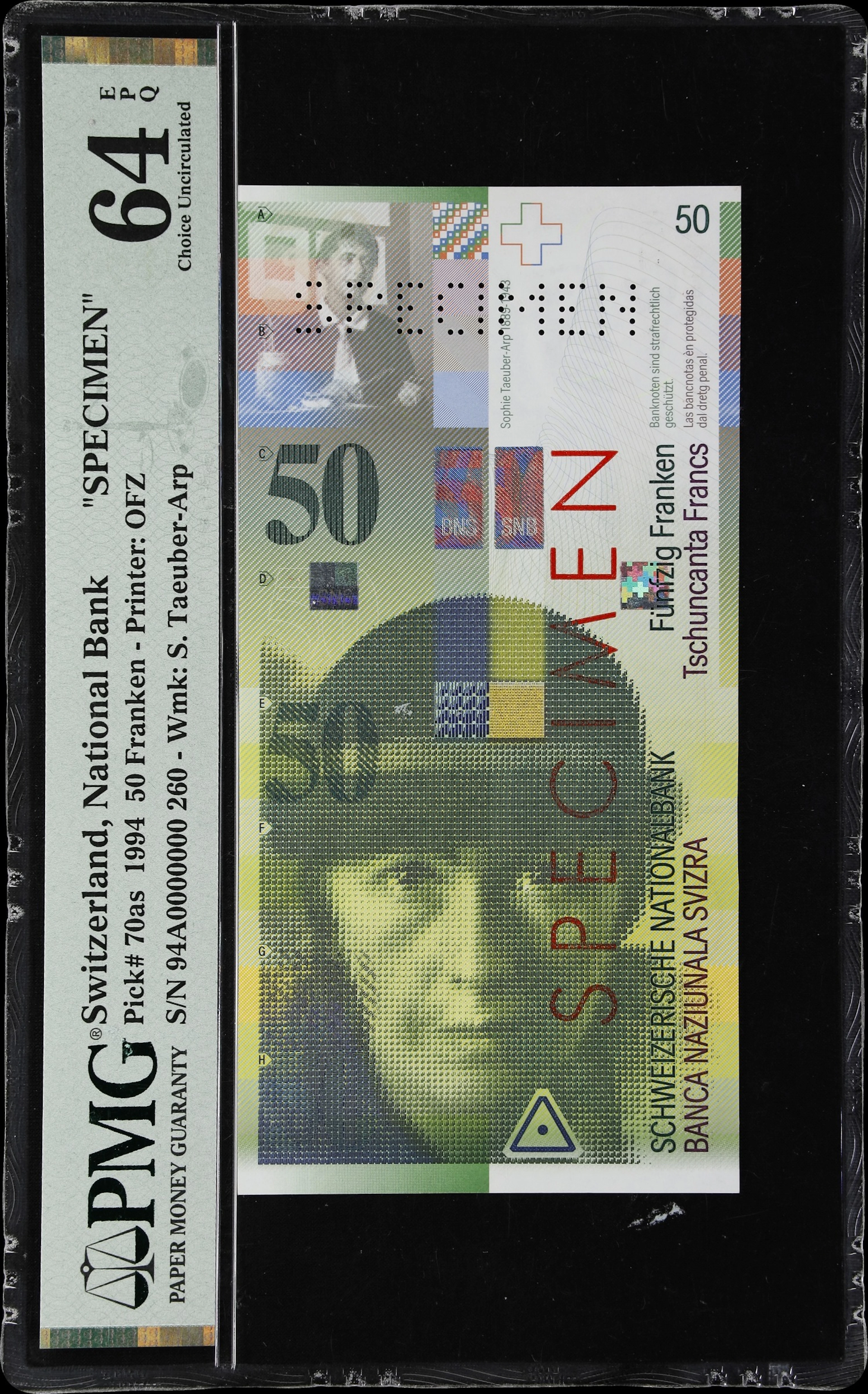 SWITZERLAND. Schweizerische Nationalbank. 50 Franken, 1994. P-70as.