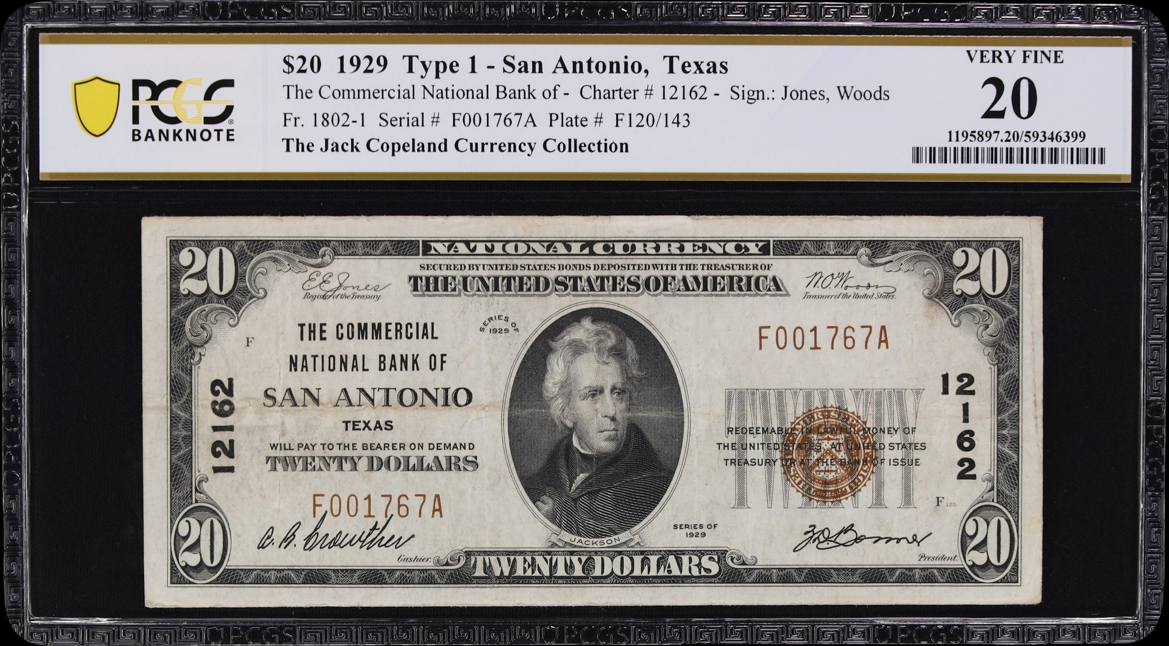 San Antonio, Texas. $20 1929 Ty. 1. Fr. 1802-1. Commercial NB. Charter