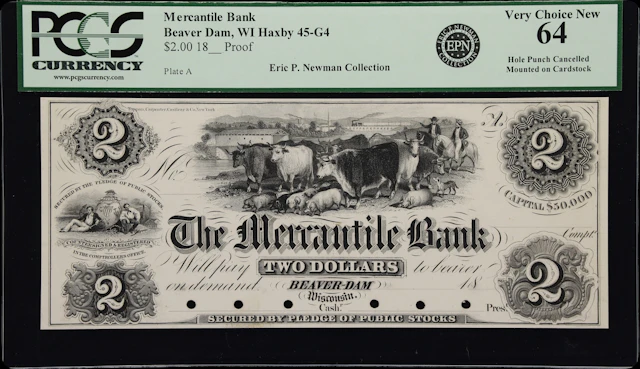 Beaver Dam, Wisconsin. Mercantile Bank. 18xx $2. PCGS Currency Very