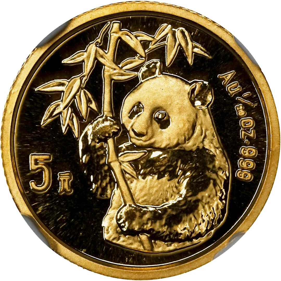 (t) CHINA. Gold 5 Yuan, 1995. Panda Series. NGC MS-69.