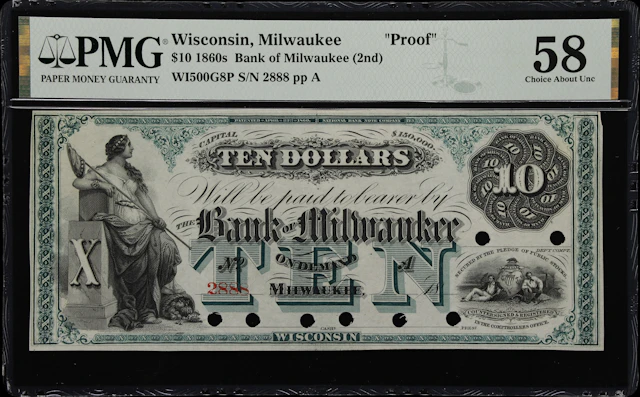 Milwaukee, Wisconsin. Bank of Milwaukee. 18xx $10. PMG Choice About