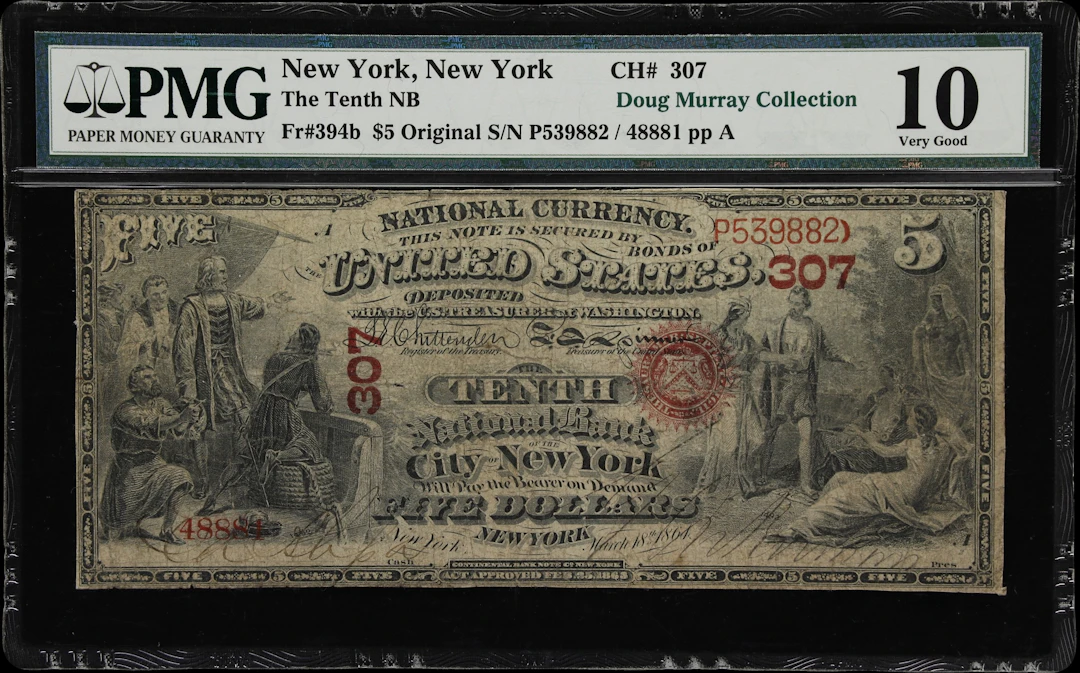 New York, New York. Original $5 Fr. 394b. Tenth NB. Charter #307.