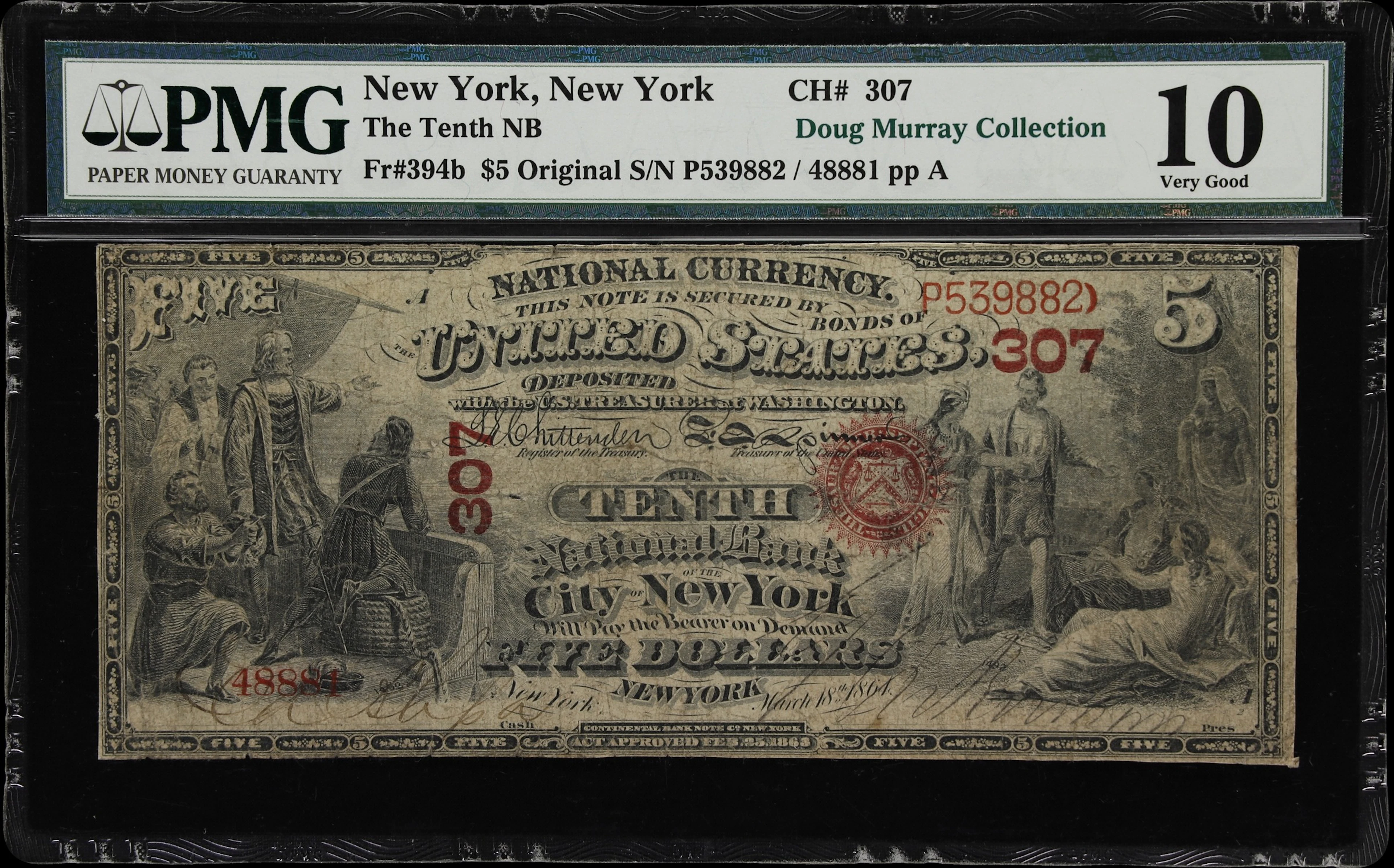New York, New York. Original $5 Fr. 394b. Tenth NB. Charter #307.