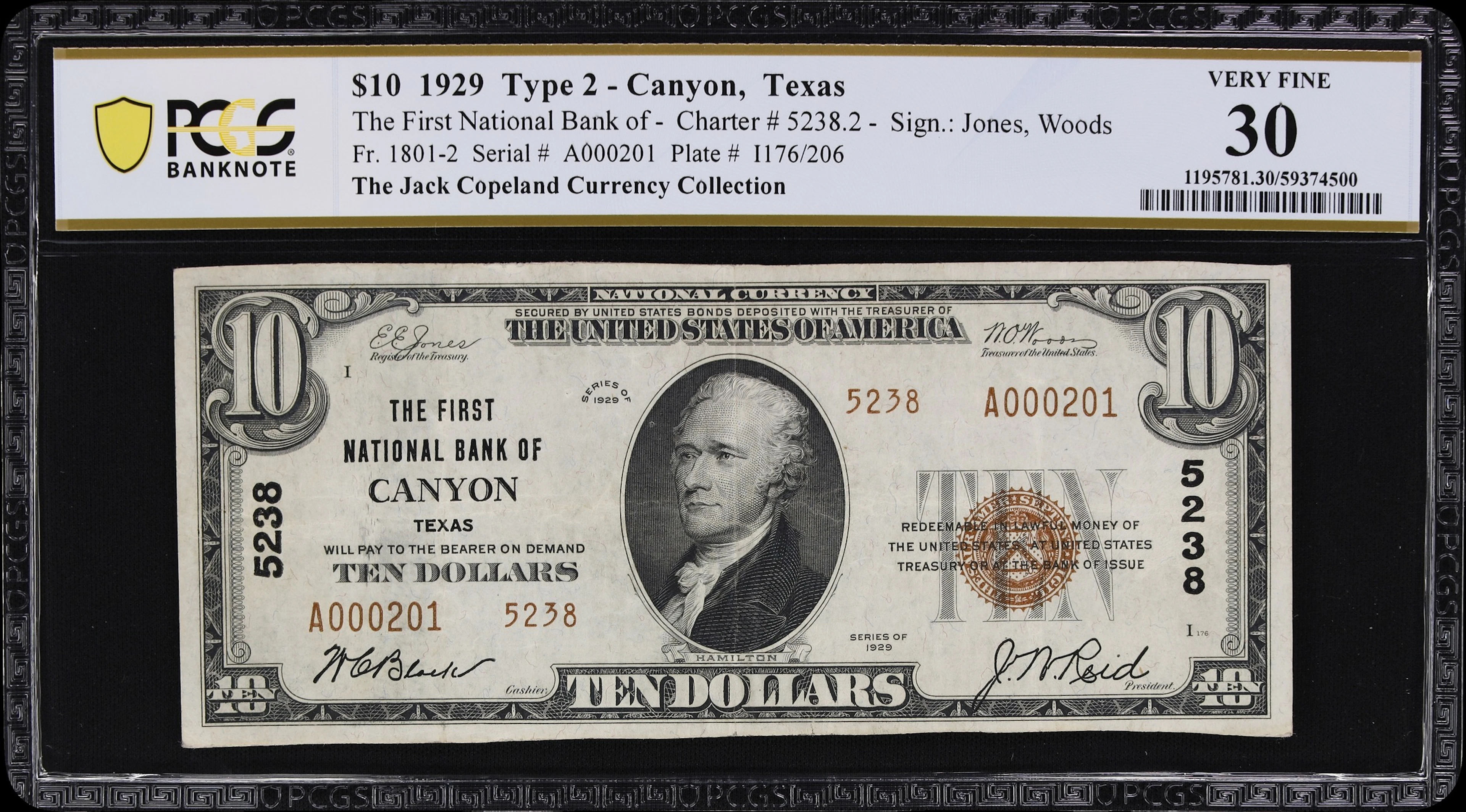 Canyon, Texas. $10 1929 Ty. 2. Fr. 1801-2. First NB. Charter #5238.