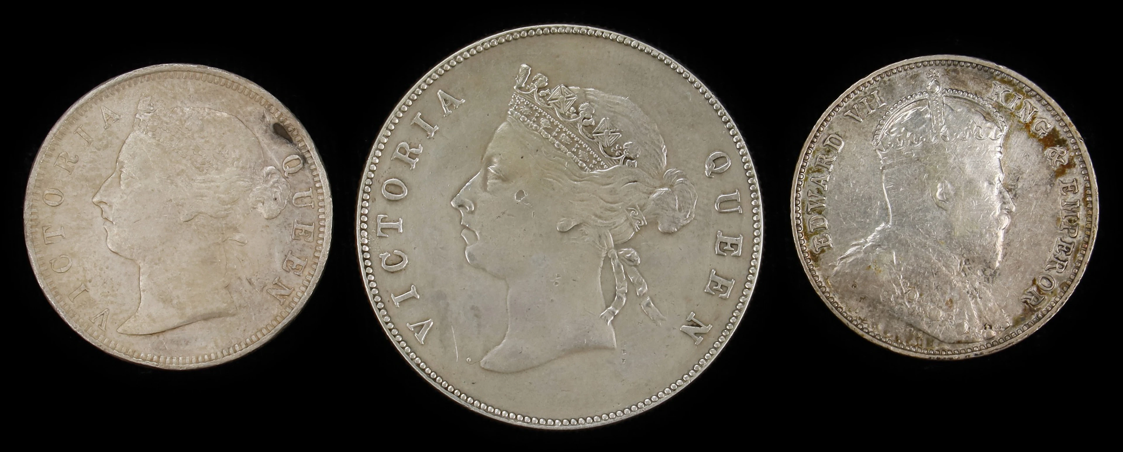(t) HONG KONG (SAR). Trio of Mixed Denominations (2 Pieces), 1891-1904.