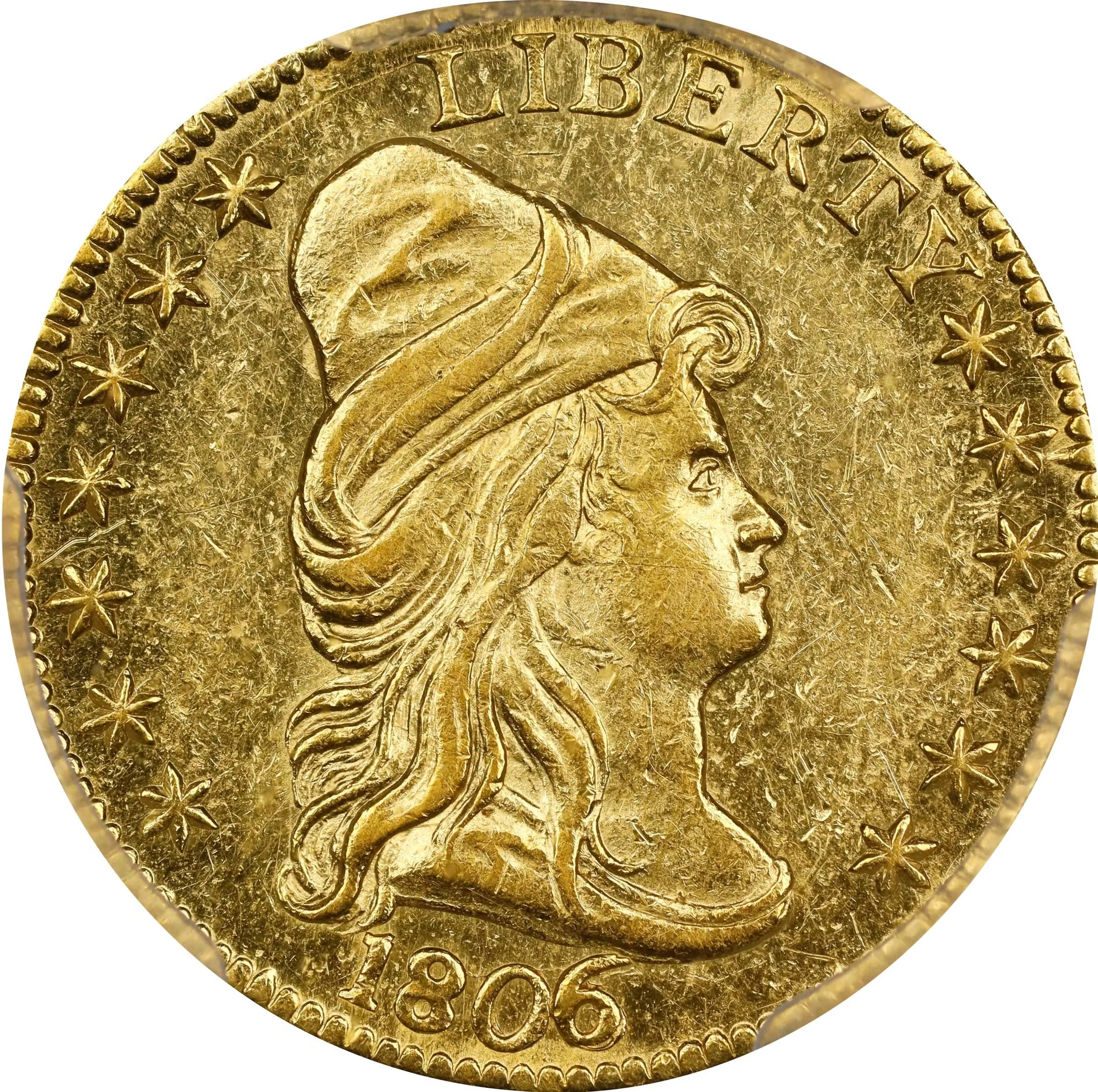 1806/5 Capped Bust Right Quarter Eagle. BD-2. Rarity-5+. Stars 7x6.