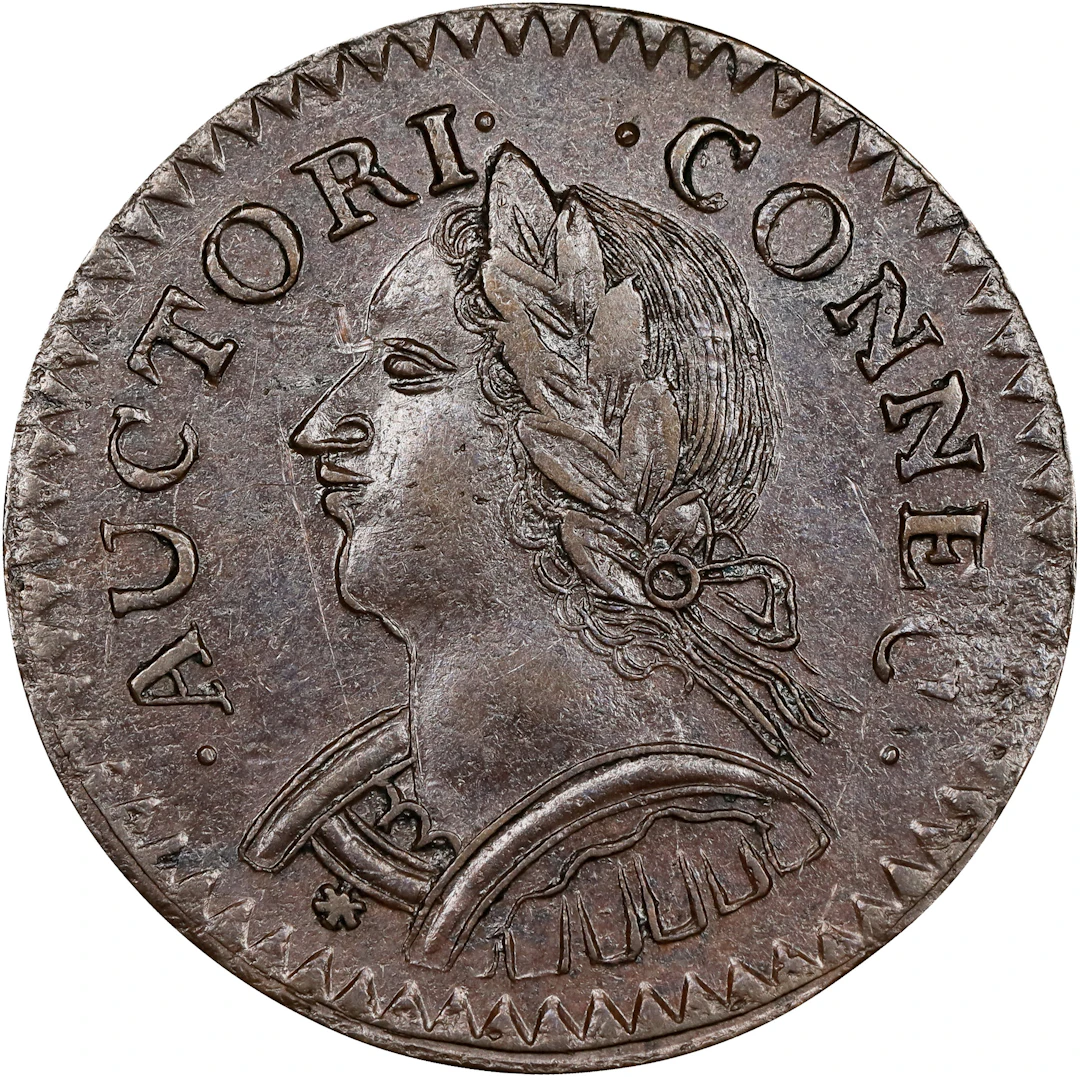 1787 Connecticut Copper. Miller 6.1-M, W-2820. Rarity-1. Mailed Bust