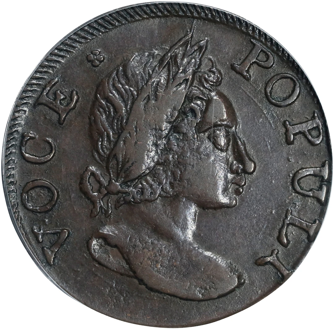 1760 Voce Populi Halfpenny. Nelson-15, Zelinka 3-A, W-13820. Rarity-4.