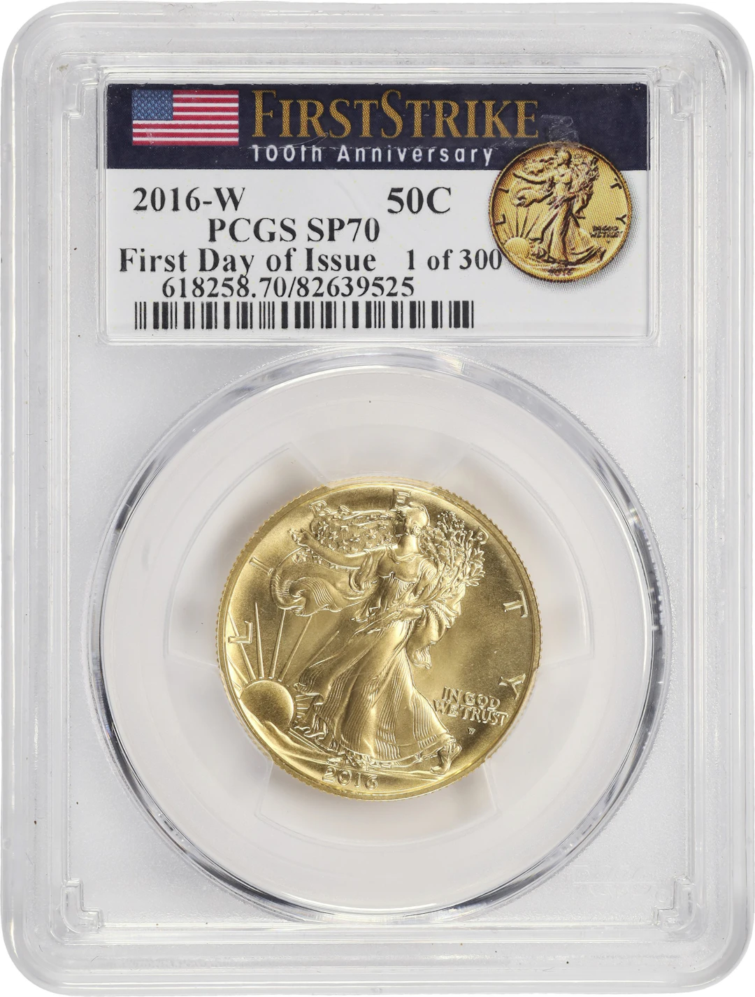 (0.5 oz, 15.552 g AGW). 2016-W Centennial Walking Liberty Gold Half-Dollar.