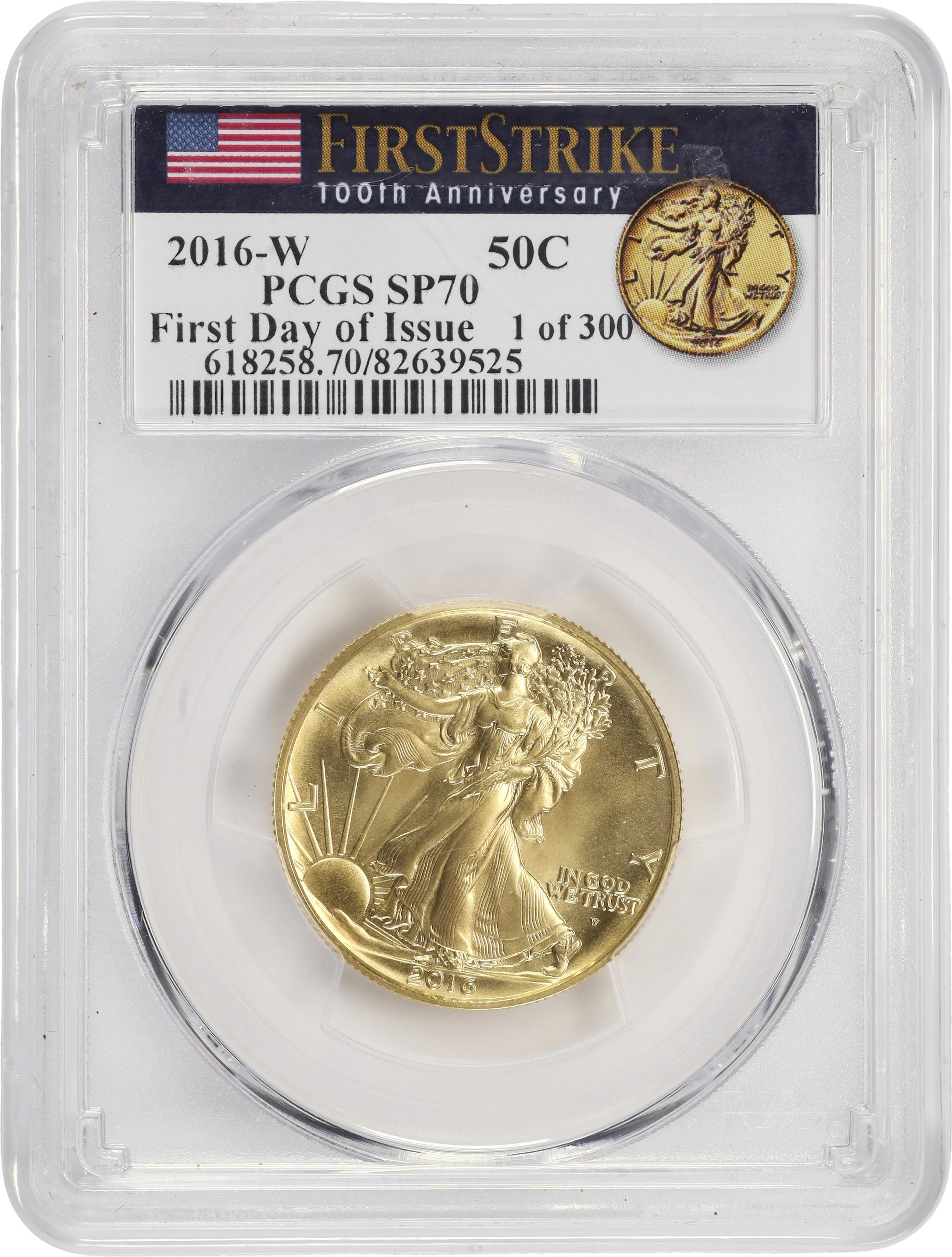 (0.5 oz, 15.552 g AGW). 2016-W Centennial Walking Liberty Gold Half-Dollar.