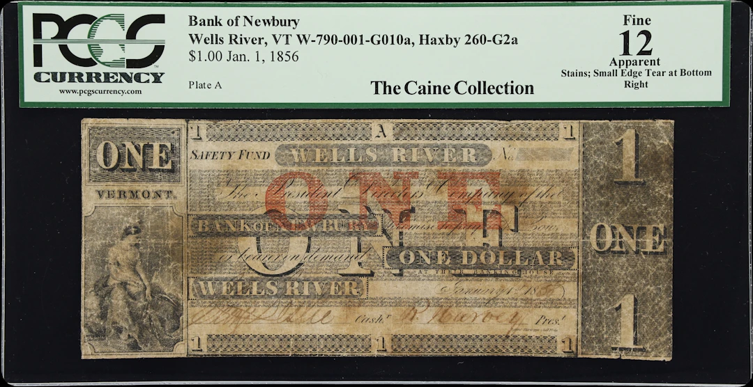 Wells River, Vermont. Bank of Newbury. 1856 $1. PCGS Currency Fine